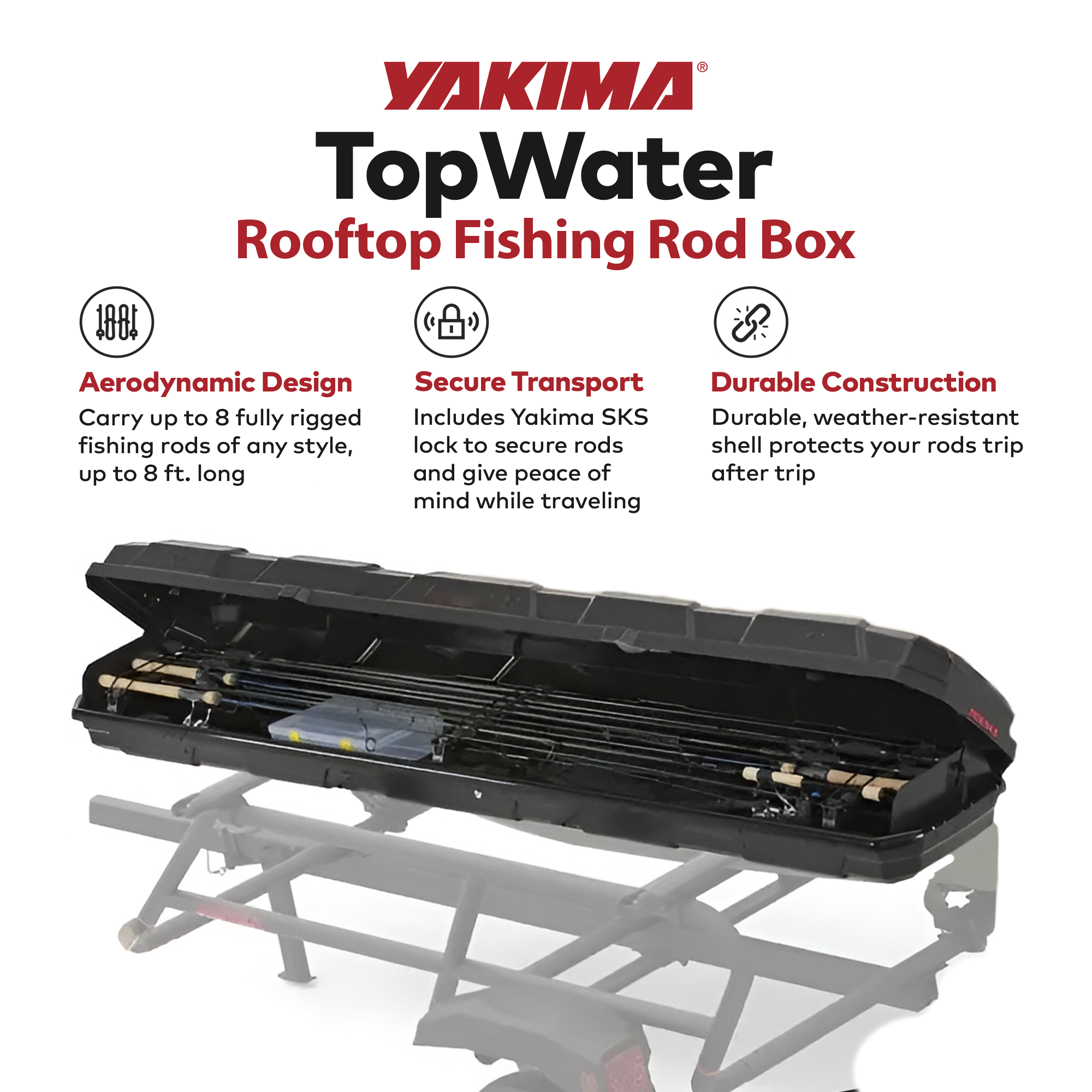 Yakima TopWater Enclosed Rooftop Fishing Rod Box Compatible w/ EasyRider Trailer - Smart-nests