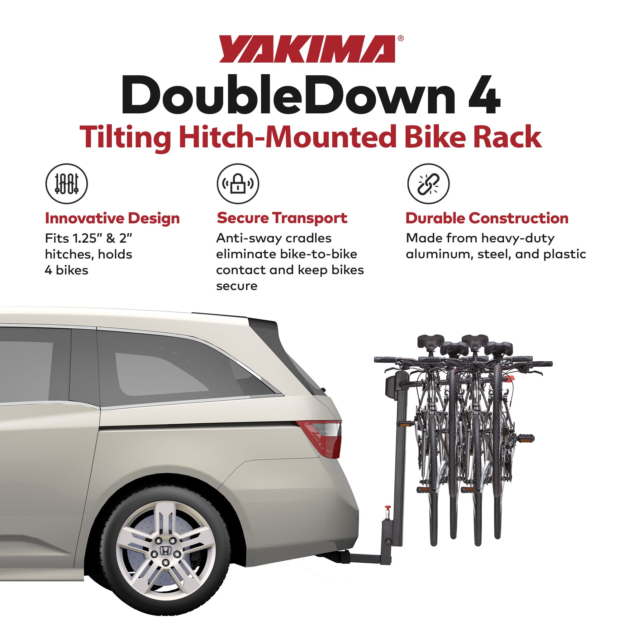 Yakima DoubleDown 4 Tilting Hitch-Mounted Bike Rack for Cars, SUVs, & Trucks - Smart-nests