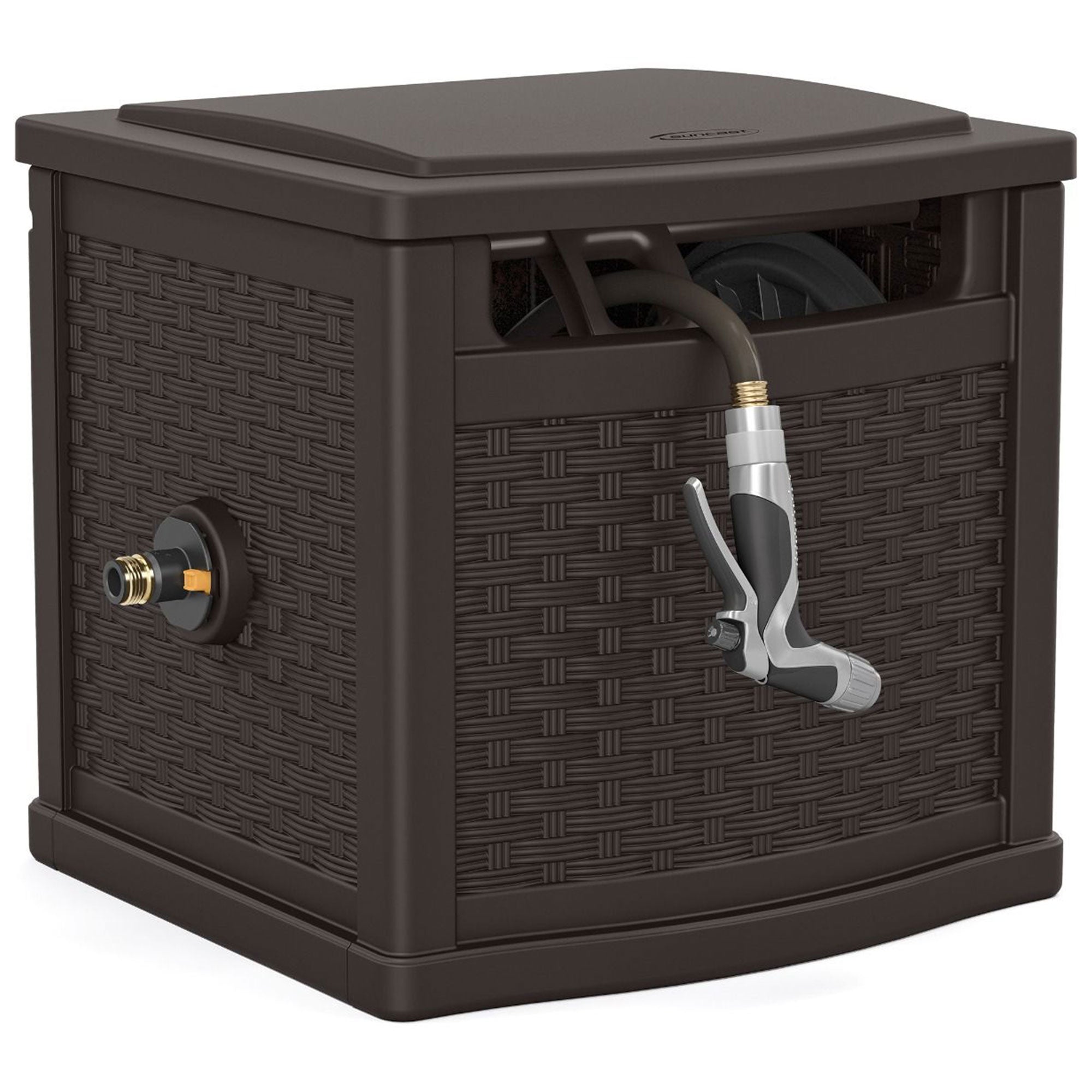 Suncast 150 Foot Slide Trak Outdoor Garden Water Hose Hideaway for Patio, Java - Smart-nests