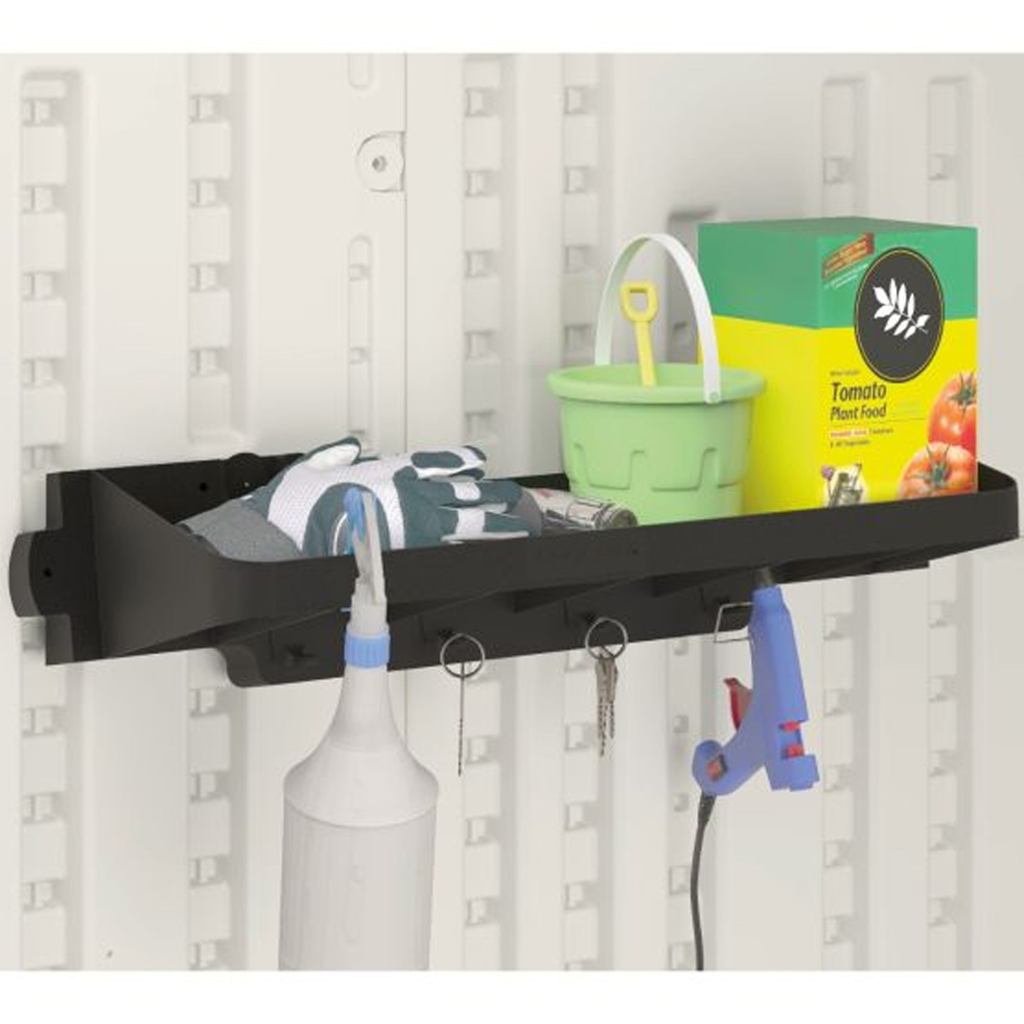 Suncast 25 x 8 Inch Shelf Accessory with Hooks for Outdoor Shed, Black (2-Pack) - Smart-nests
