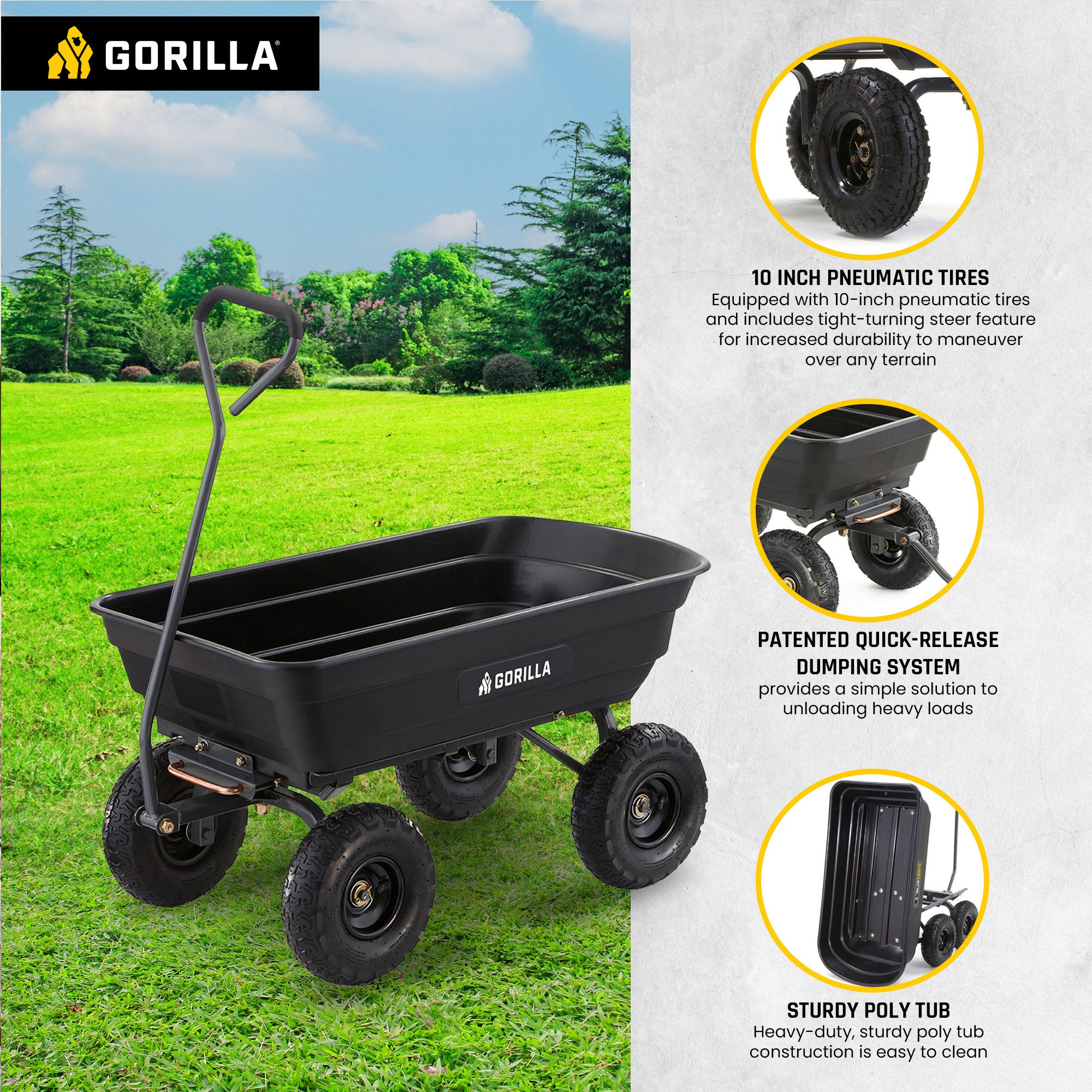 Gorilla Carts Poly Garden Dump Cart Camping Beach Wagon, 600 Pound Capacity - Smart-nests