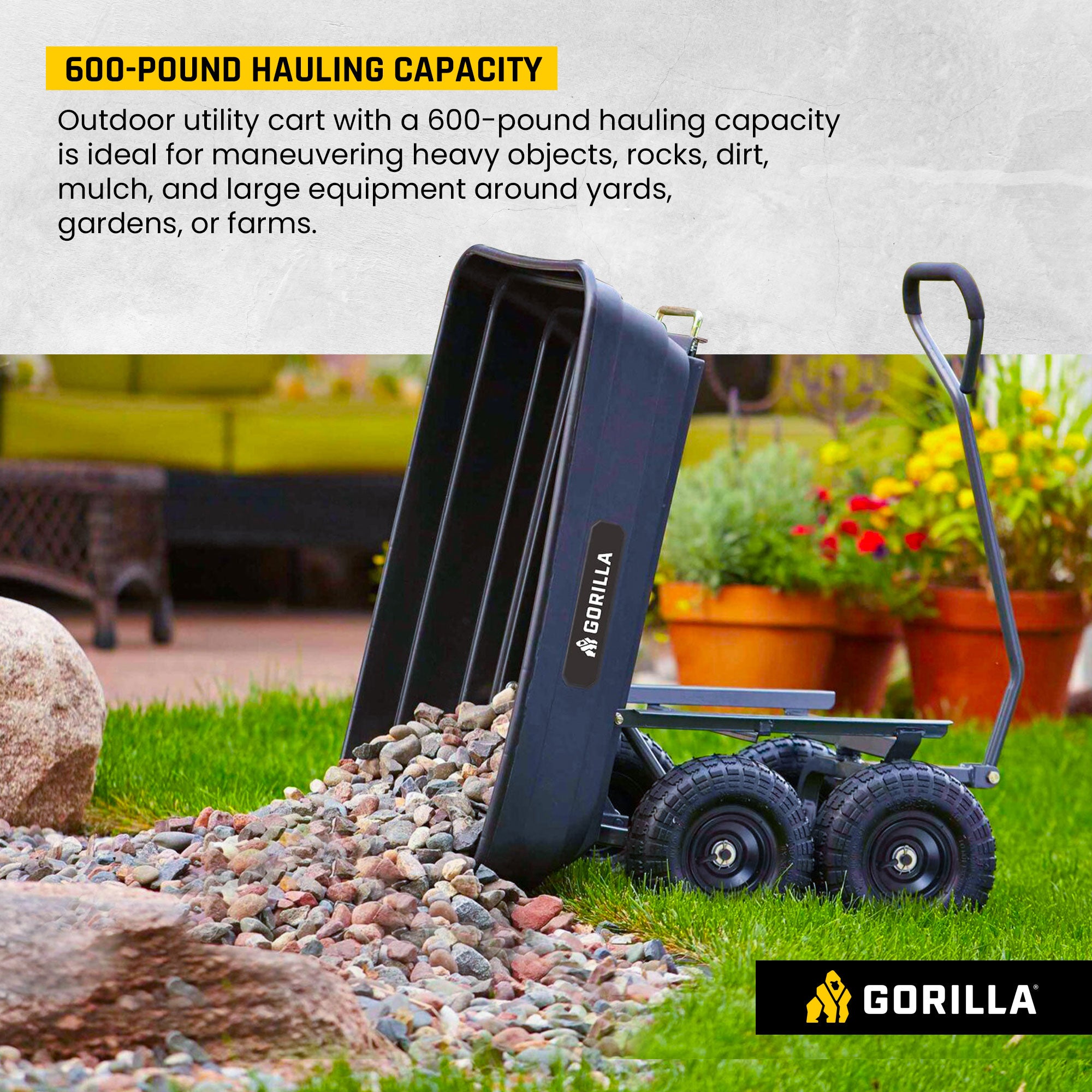 Gorilla Carts Poly Garden Dump Cart Camping Beach Wagon, 600 Pound Capacity - Smart-nests
