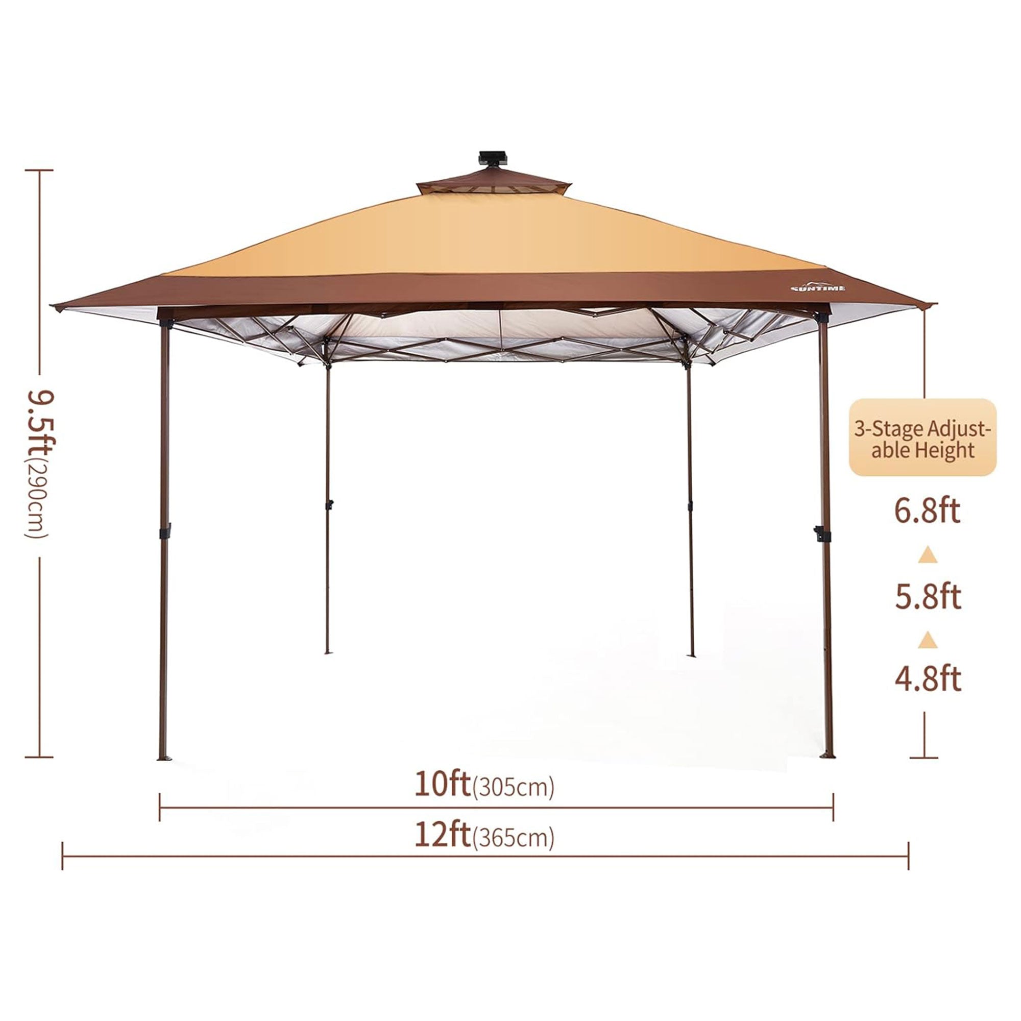 Suntime 12x12 Instant Pop Up Gazebo Solar Light Screen Canopy Tent Cover, Brown - Smart-nests
