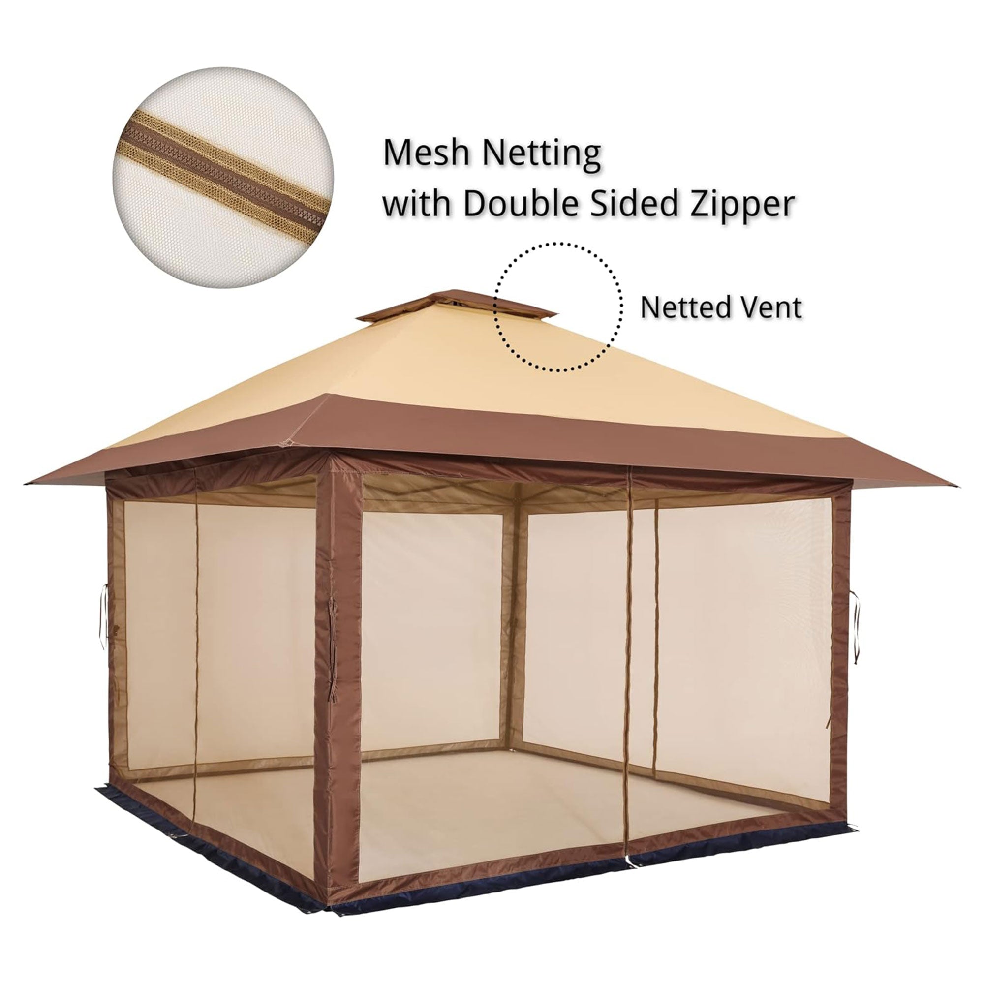 Suntime 12x12 Instant Pop Up Gazebo Solar Light Screen Canopy Tent Cover, Brown - Smart-nests