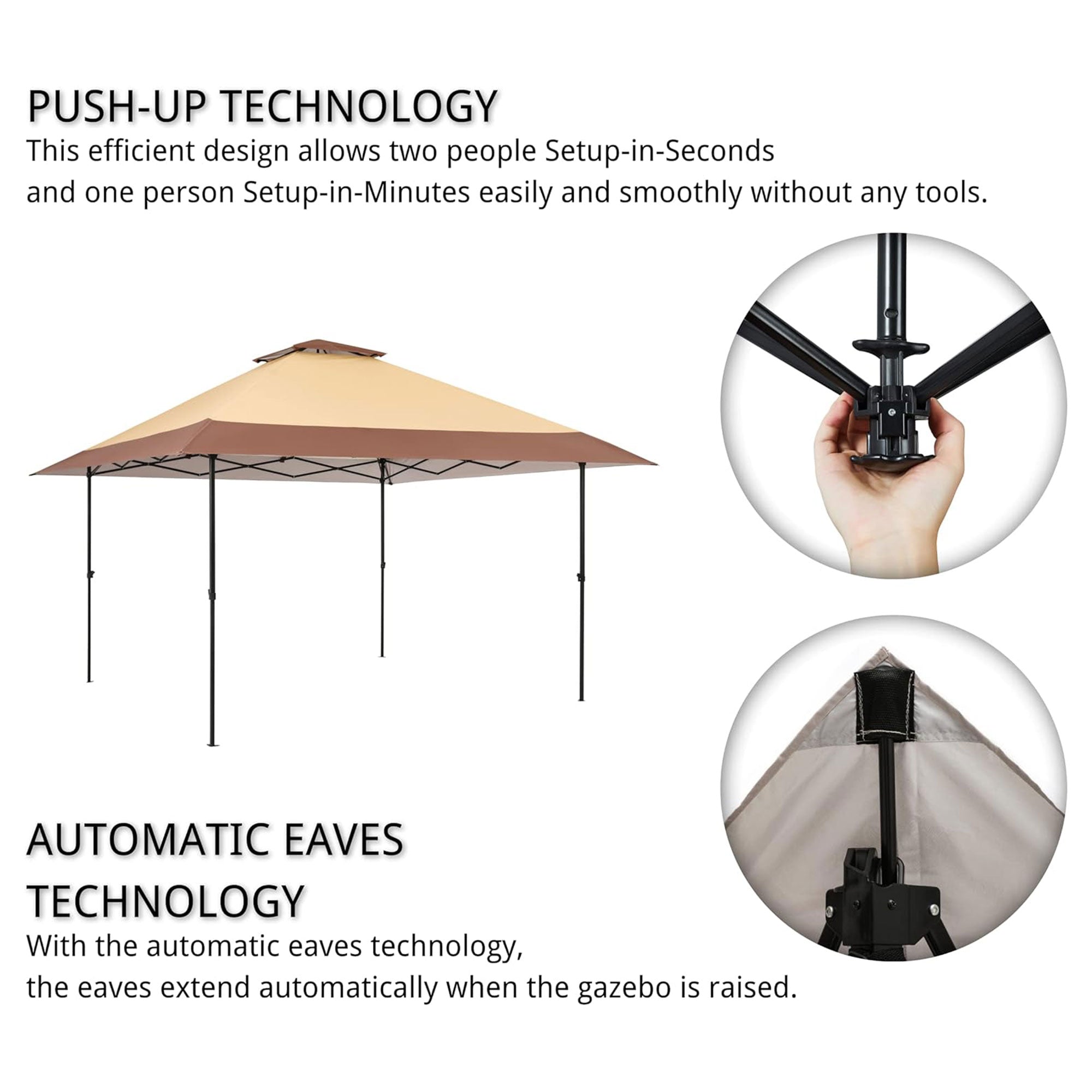 Suntime 12x12 Instant Pop Up Gazebo Solar Light Screen Canopy Tent Cover, Brown - Smart-nests