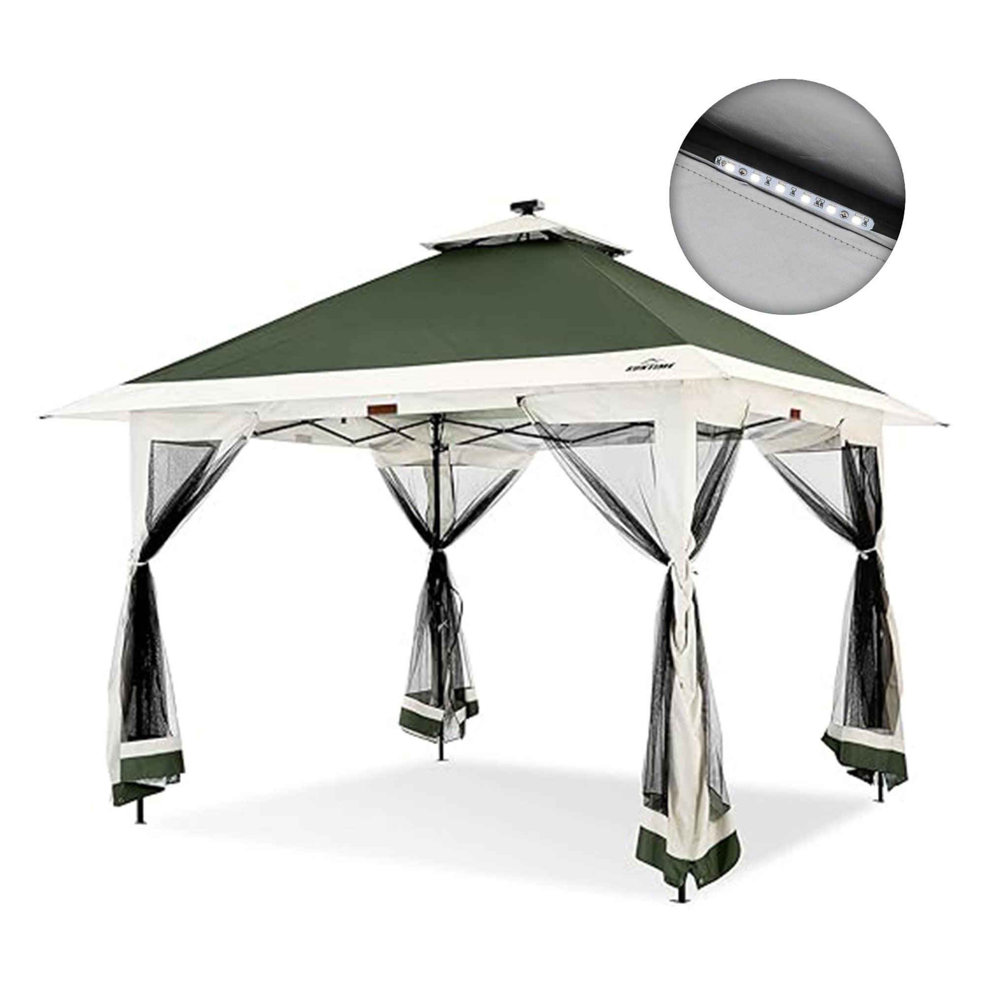 Suntime 12x12 Instant Pop Up Gazebo Solar Light Screen Canopy Tent Cover, Green - Smart-nests
