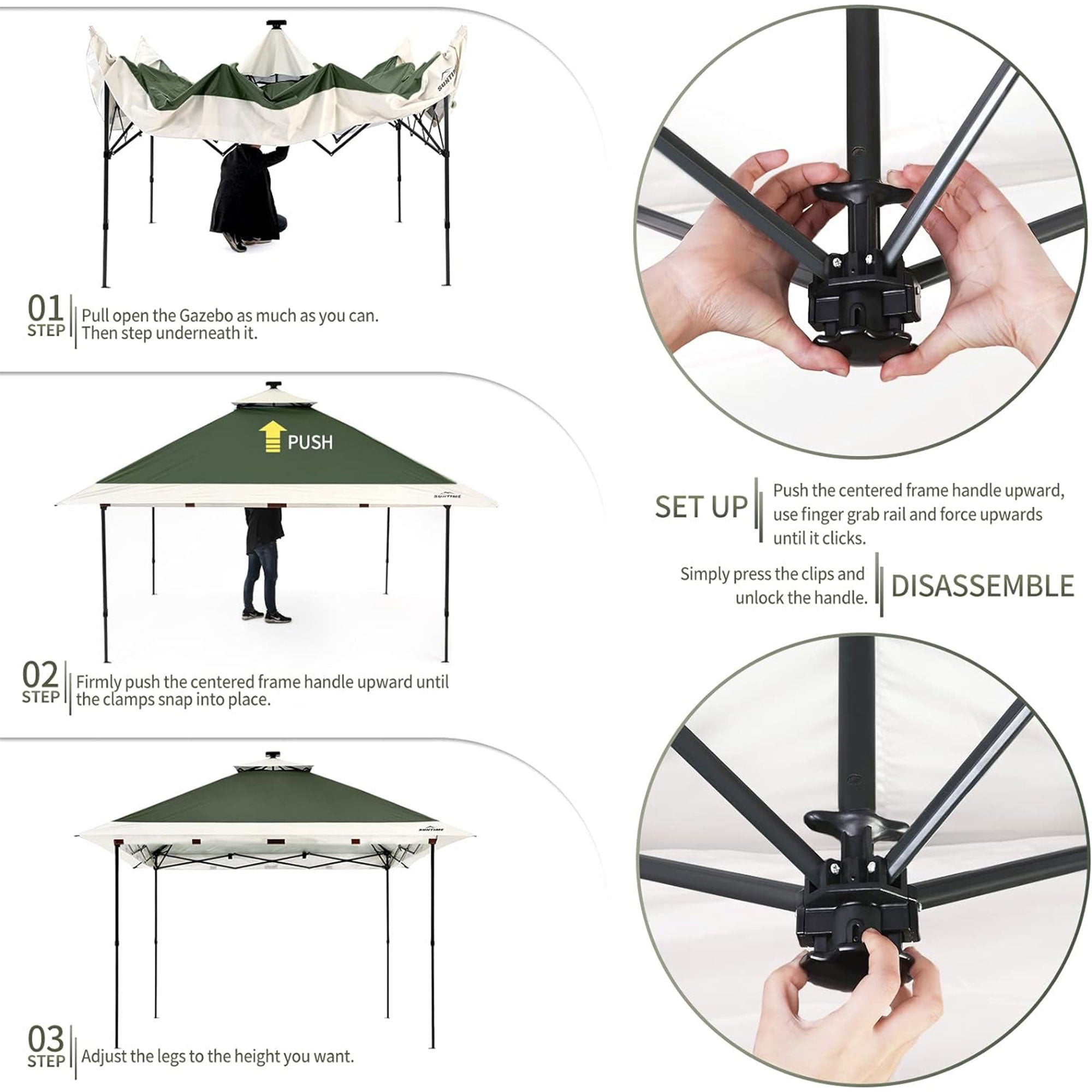 Suntime 12x12 Instant Pop Up Gazebo Solar Light Screen Canopy Tent Cover, Green - Smart-nests