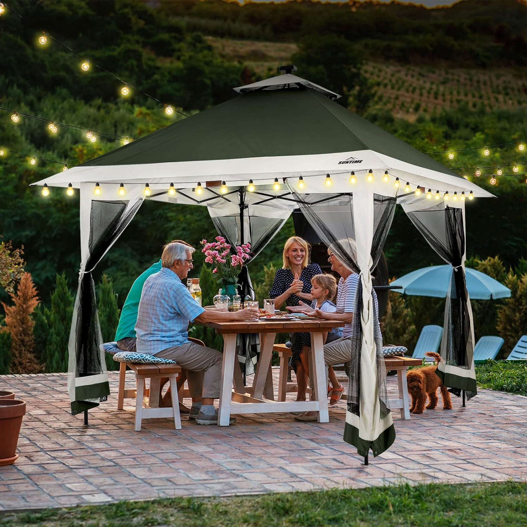 Suntime 12x12 Instant Pop Up Gazebo Solar Light Screen Canopy Tent Cover, Green - Smart-nests