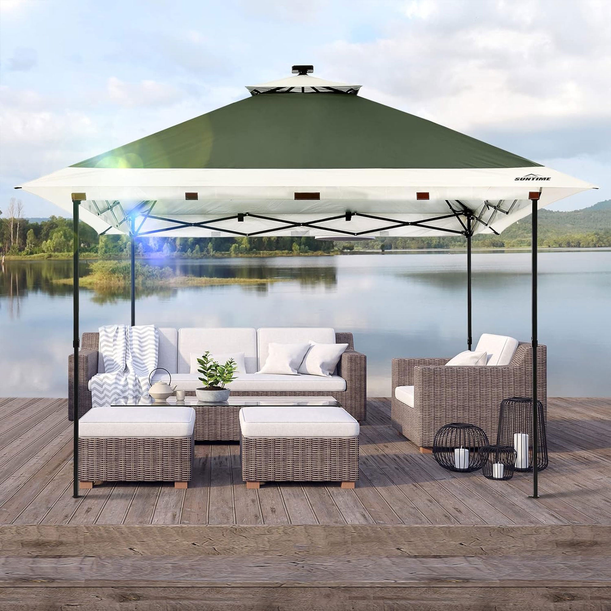 Suntime 12x12 Instant Pop Up Gazebo Solar Light Screen Canopy Tent Cover, Green - Smart-nests