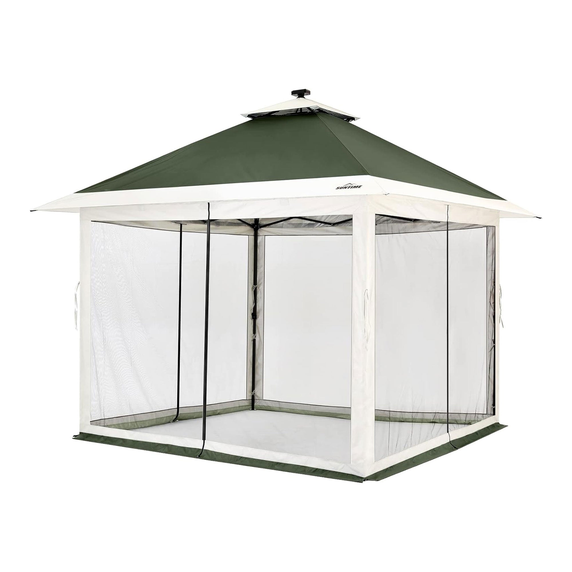 Suntime 12x12 Instant Pop Up Gazebo Solar Light Screen Canopy Tent Cover, Green - Smart-nests