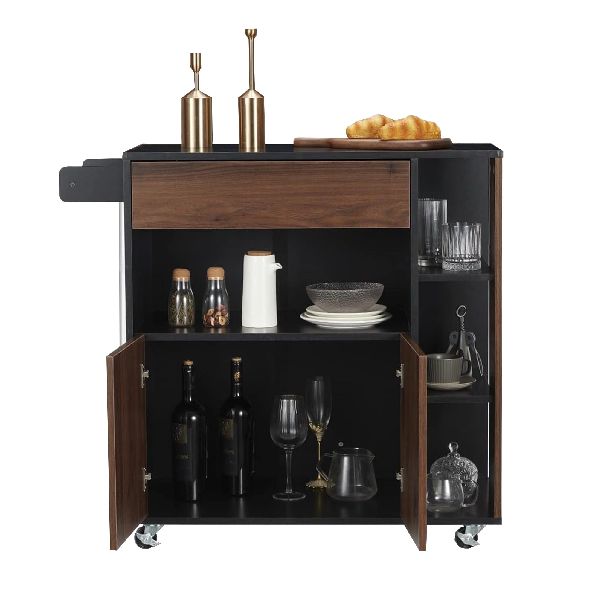 JOMEED Home Kitchen Island Rolling Cart with Storage Drawers and Towel Rack - Smart-nests