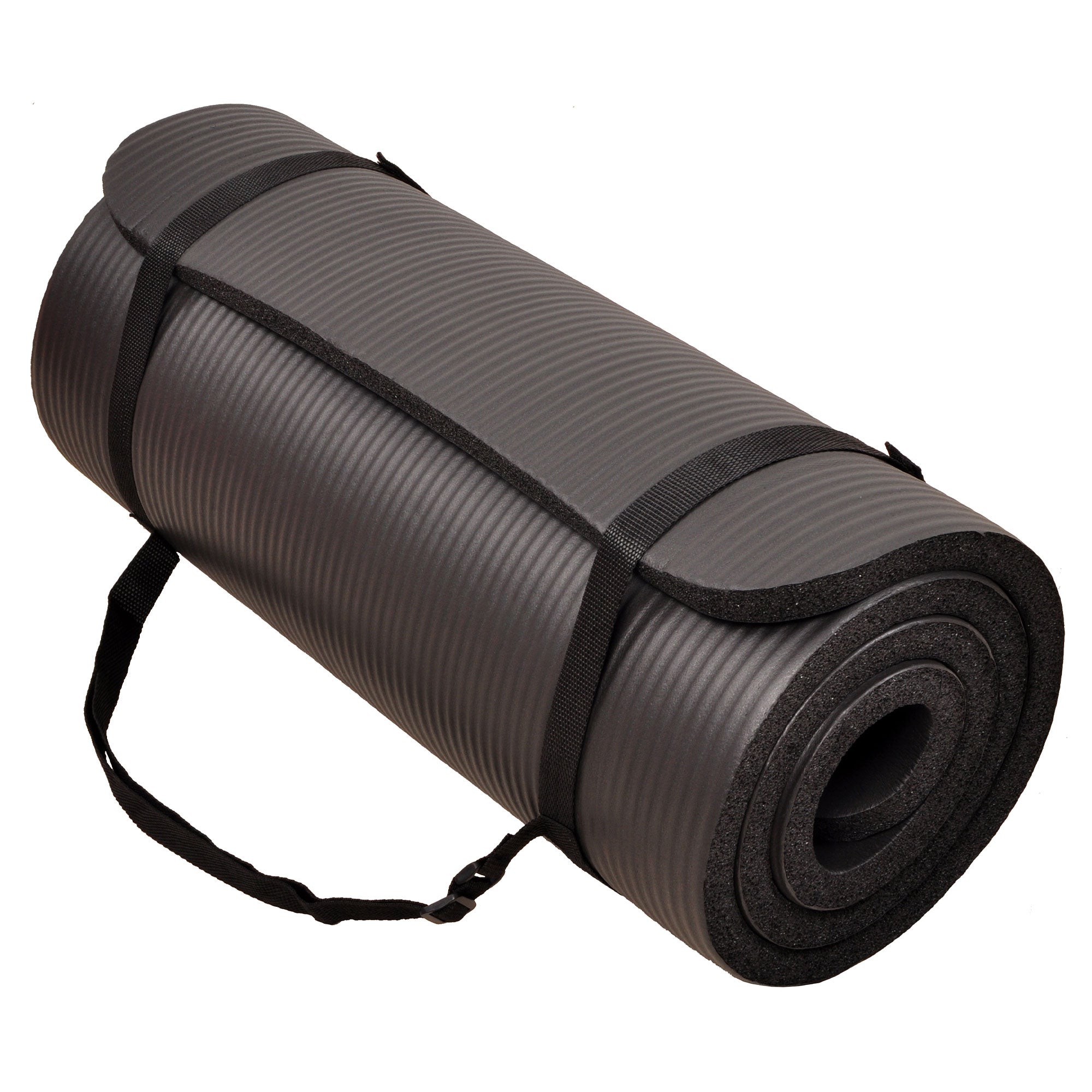 Signature Fitness 1" Extra Thick Exercise Fitness Yoga Mat w/ Carry Strap, Black - Smart-nests