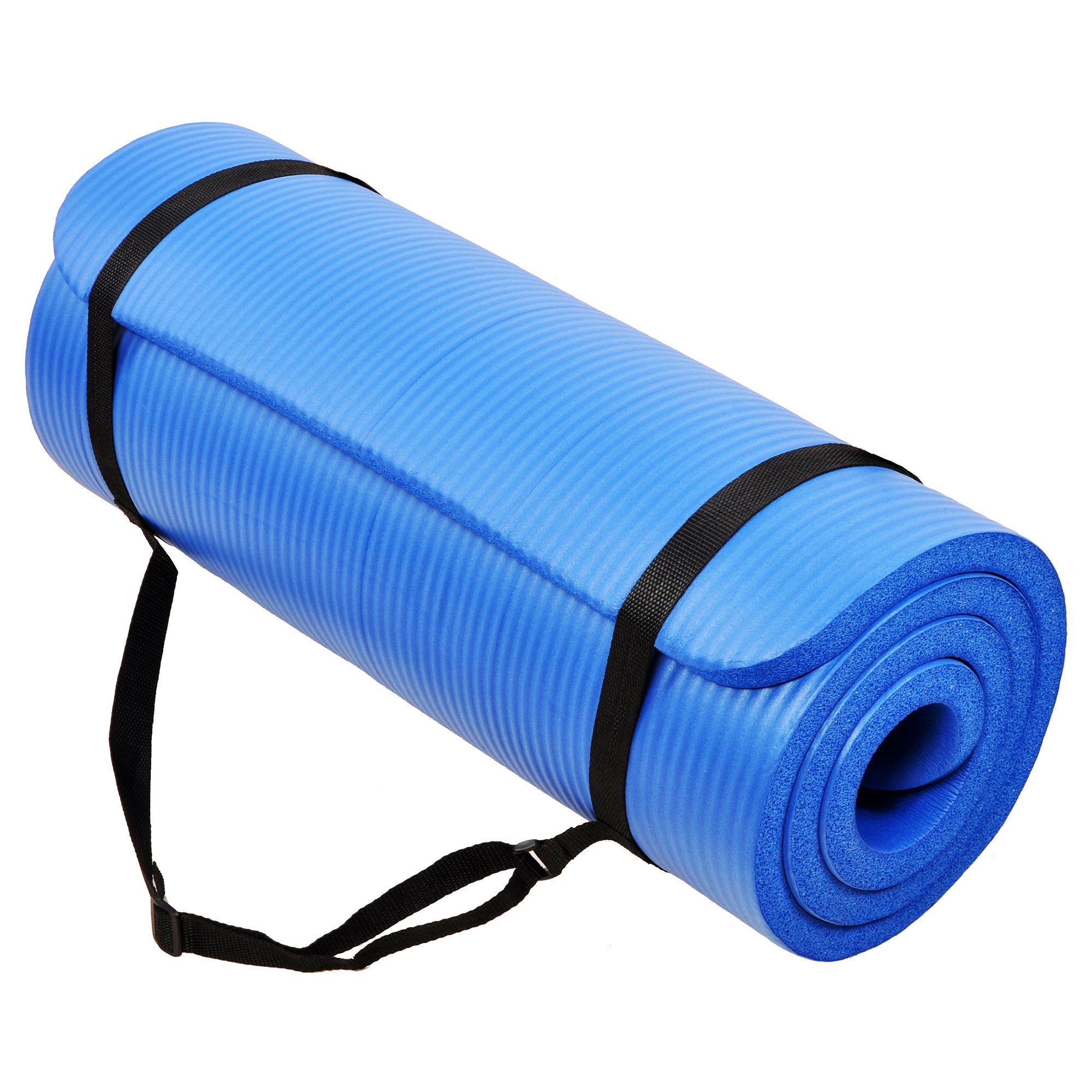 Signature Fitness 1" Extra Thick Exercise Fitness Yoga Mat w/ Carry Strap, Blue - Smart-nests