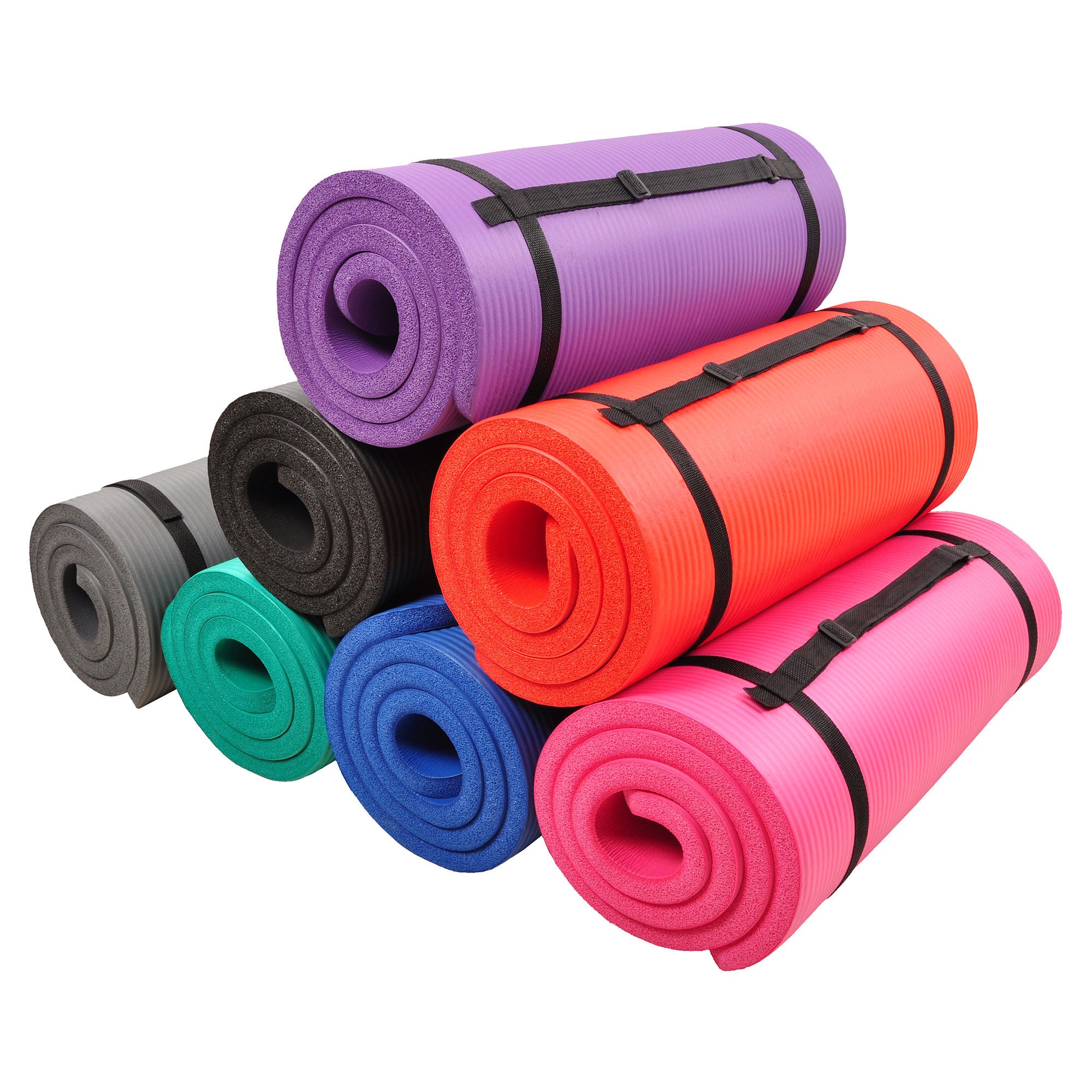 Signature Fitness 1" Extra Thick Exercise Fitness Yoga Mat w/ Carry Strap, Blue - Smart-nests