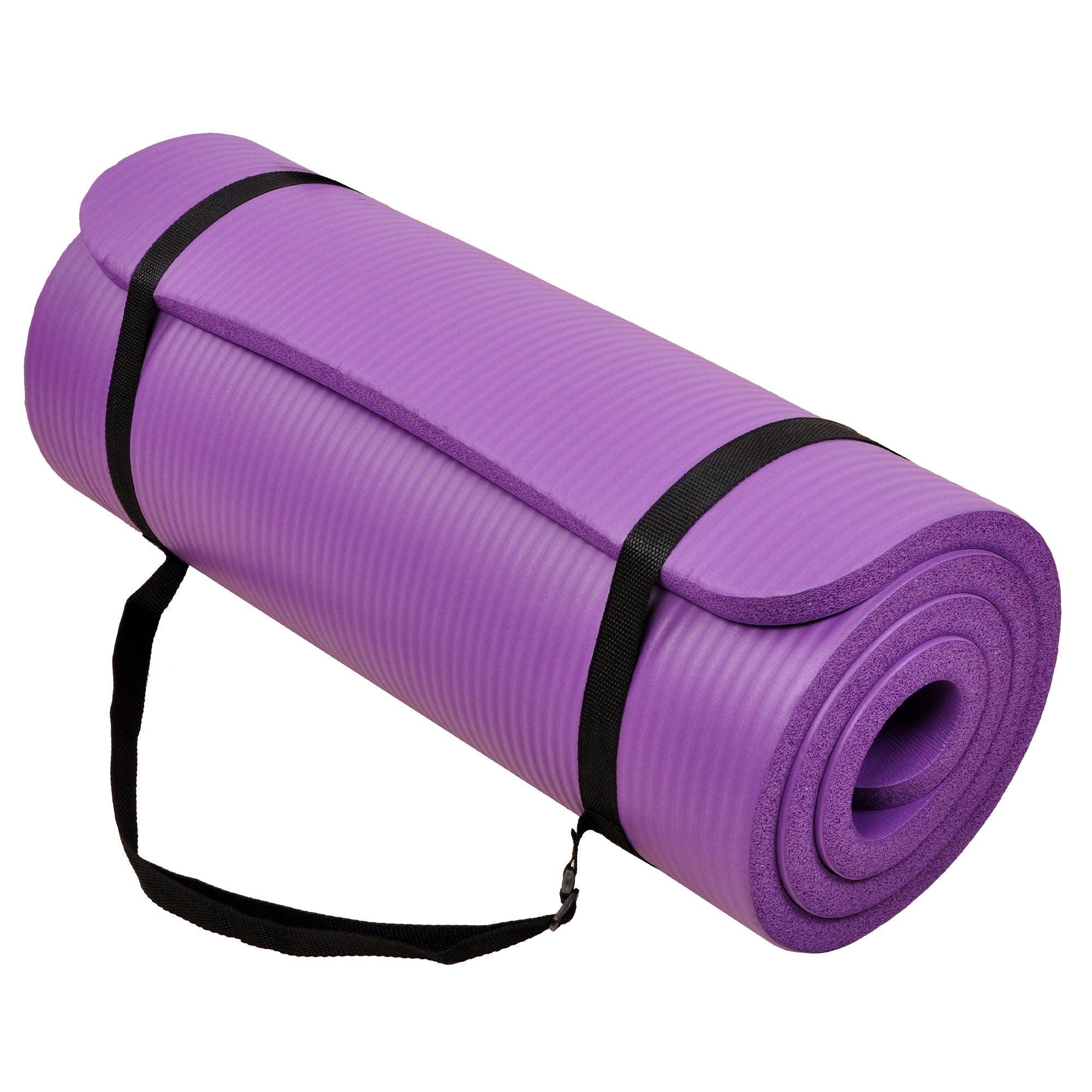 Signature Fitness 1" Extra Thick Exercise Fitness Yoga Mat & Carry Strap, Purple - Smart-nests