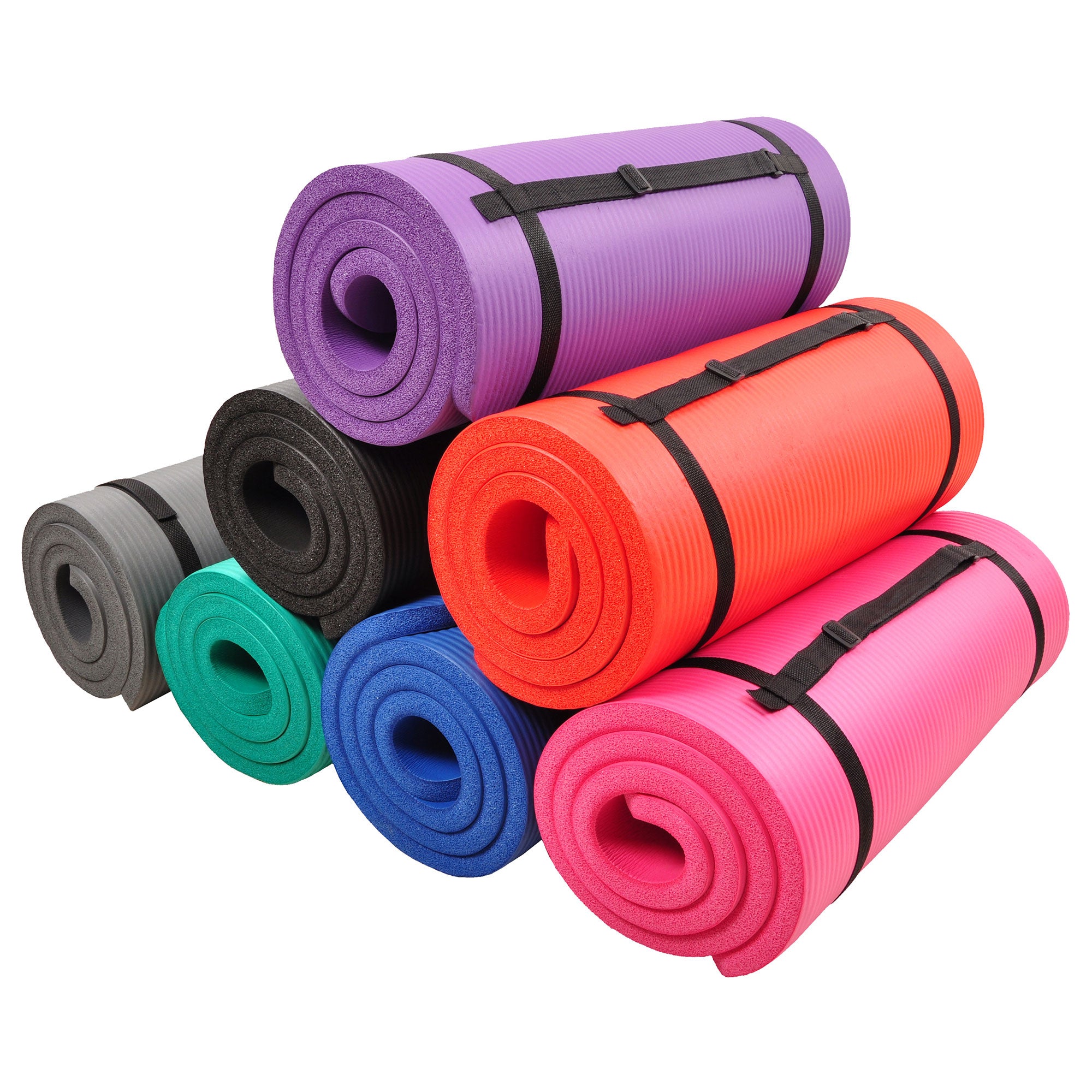Signature Fitness 1" Extra Thick Exercise Fitness Yoga Mat & Carry Strap, Purple - Smart-nests
