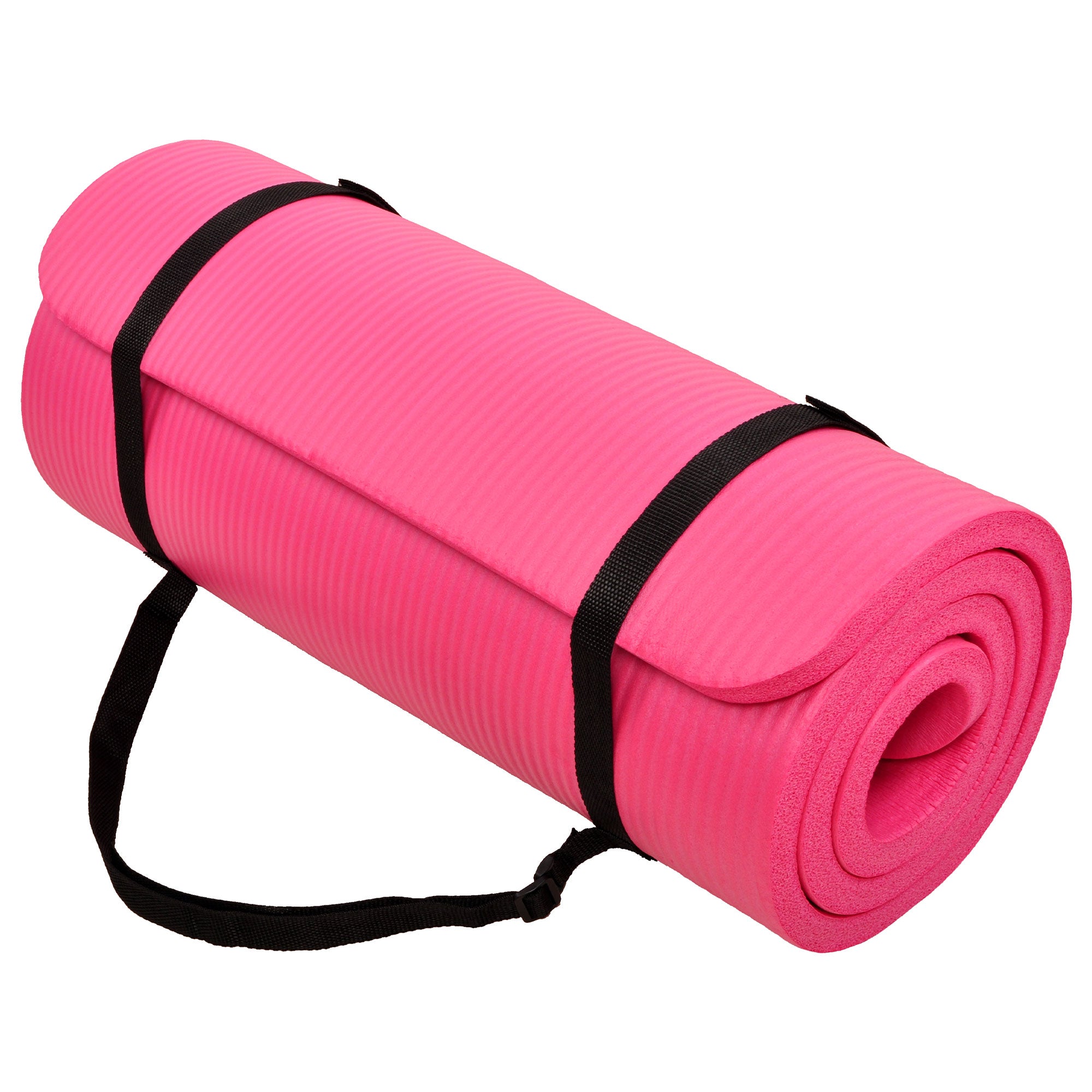 Signature Fitness 1" Extra Thick Exercise Fitness Yoga Mat w/ Carry Strap, Pink - Smart-nests