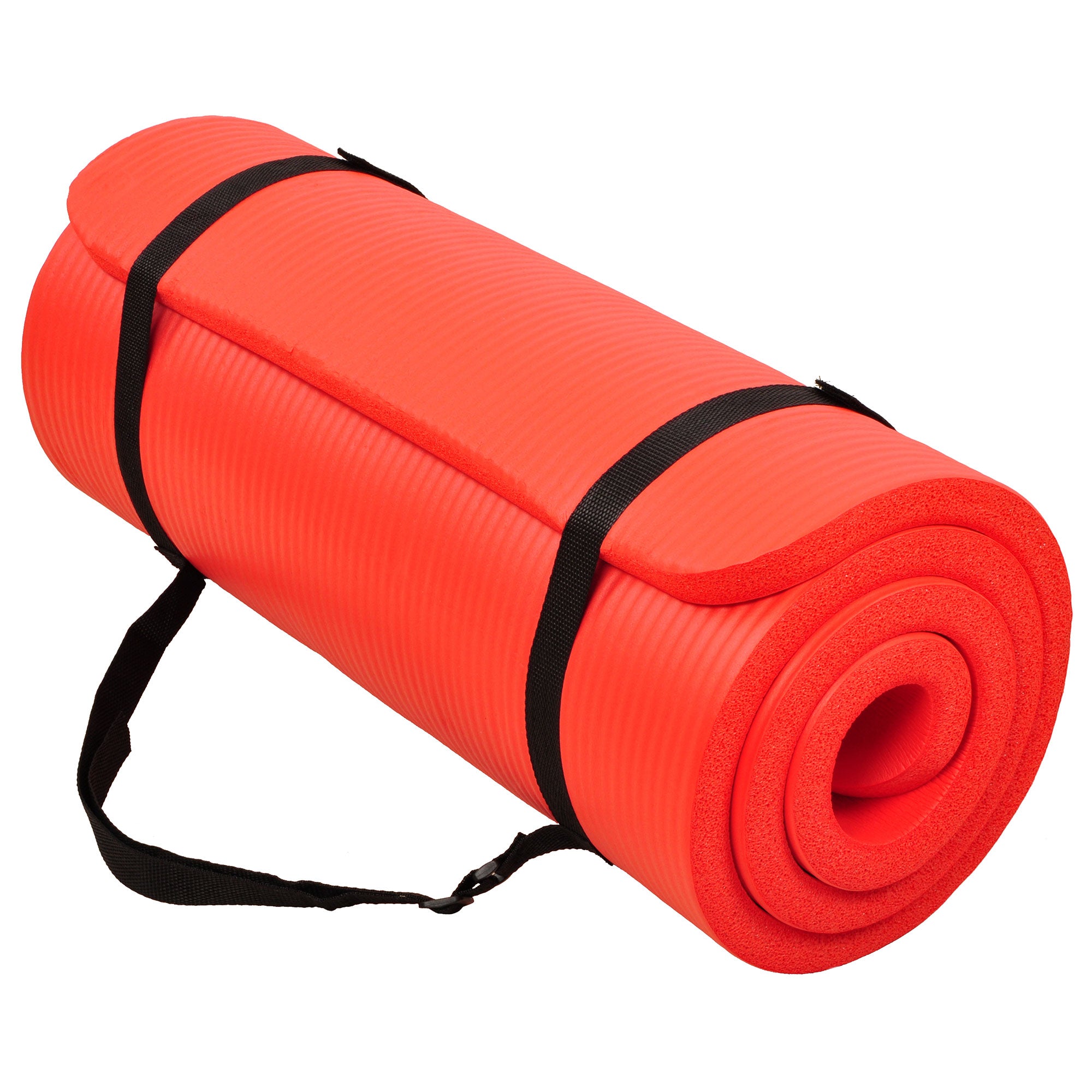 Signature Fitness 1" Extra Thick Exercise Fitness Yoga Mat w/ Carry Strap, Red - Smart-nests