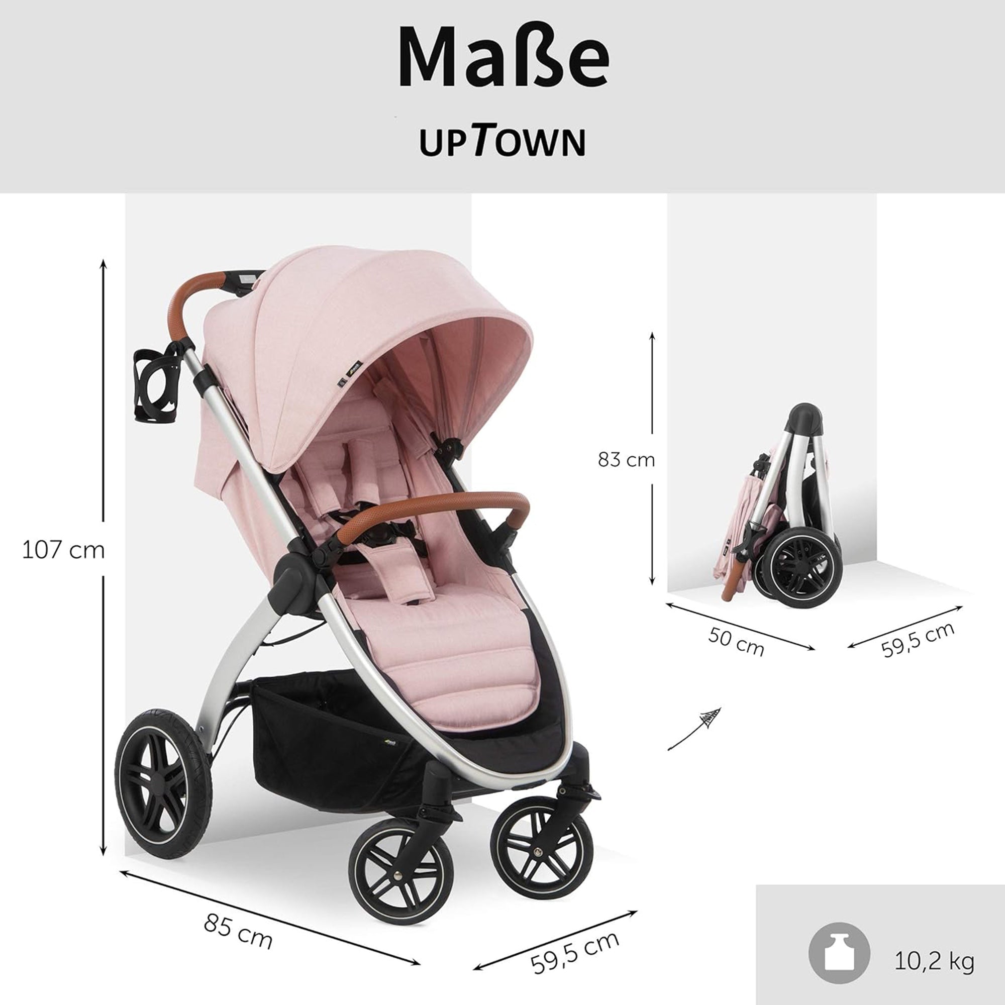 hauck Uptown Deluxe Folding Stroller with Cup Holder and Canopy, Melange Rose - Smart-nests