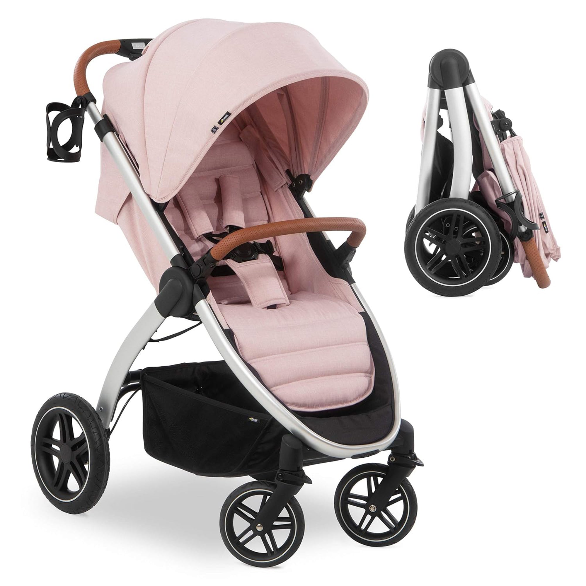 hauck Uptown Deluxe Folding Stroller with Cup Holder and Canopy, Melange Rose - Smart-nests
