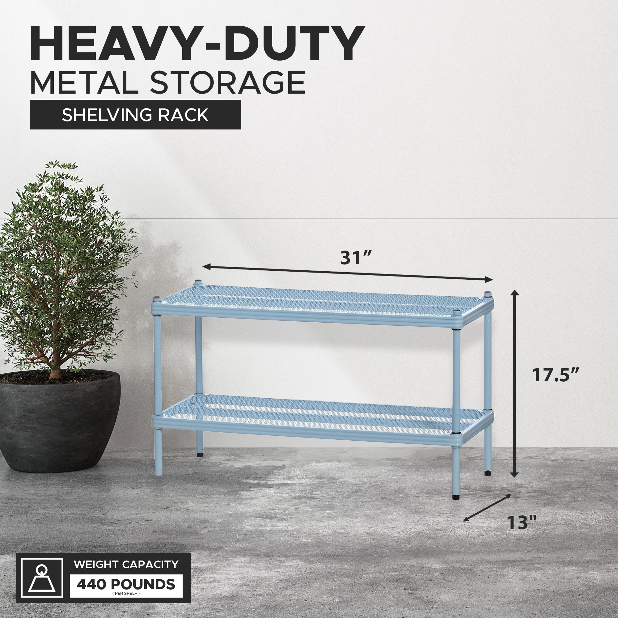 Design Ideas MeshWorks 2 Tier Full Metal Storage Shelving Unit Rack, Sky Blue - Smart-nests