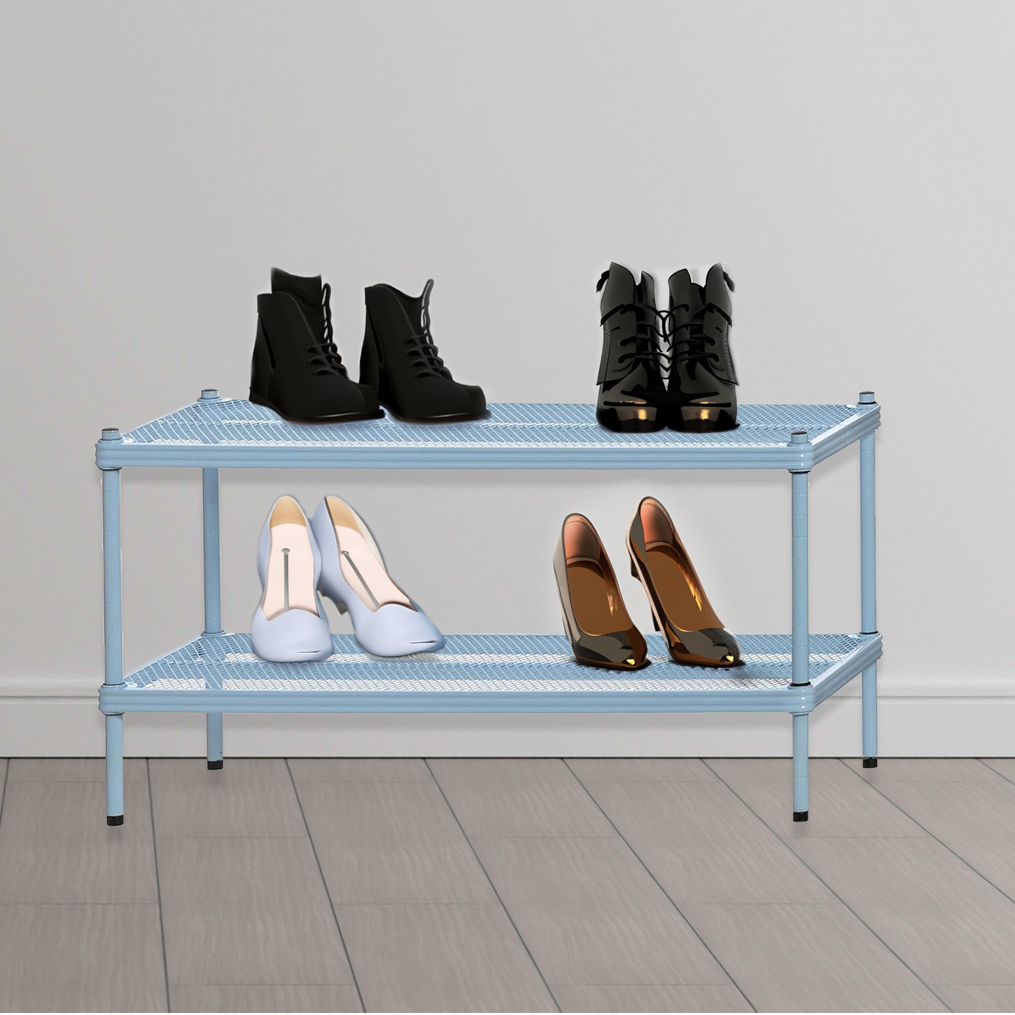 Design Ideas MeshWorks 2 Tier Full Metal Storage Shelving Unit Rack, Sky Blue - Smart-nests