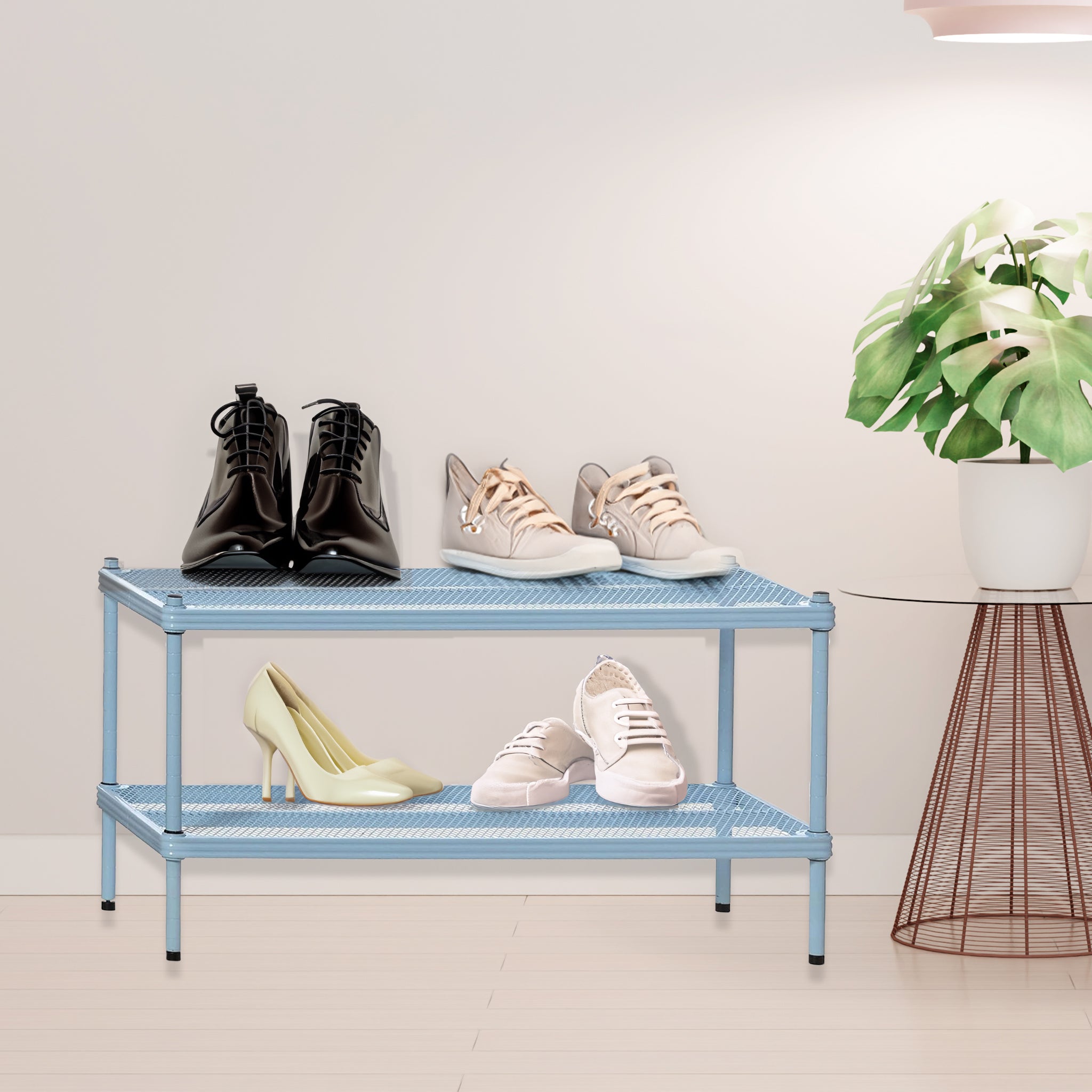Design Ideas MeshWorks 2 Tier Full Metal Storage Shelving Unit Rack, Sky Blue - Smart-nests