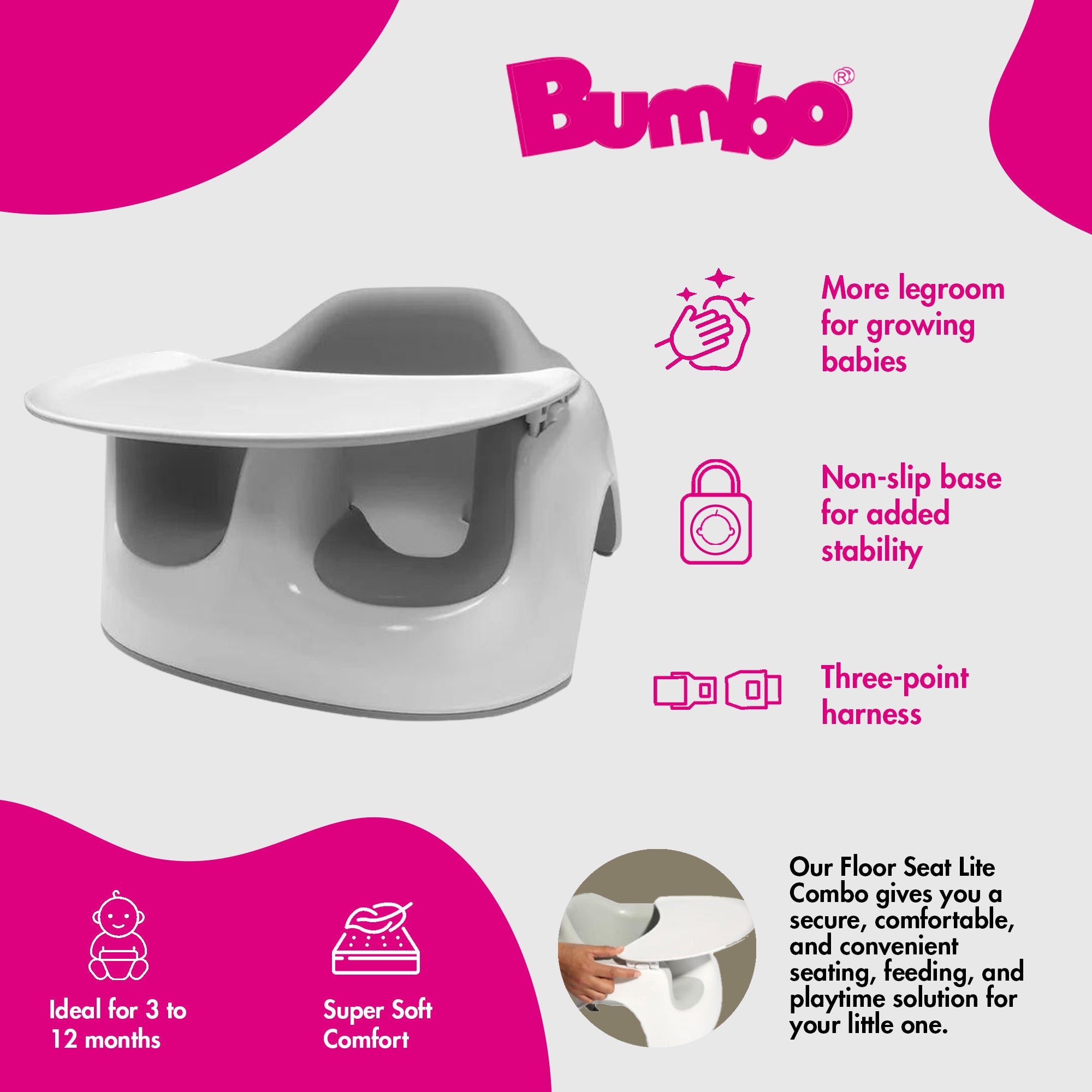 Bumbo Floor Seat LITE Combo with Detachable Feeding Playtime Tray Accessory - Smart-nests