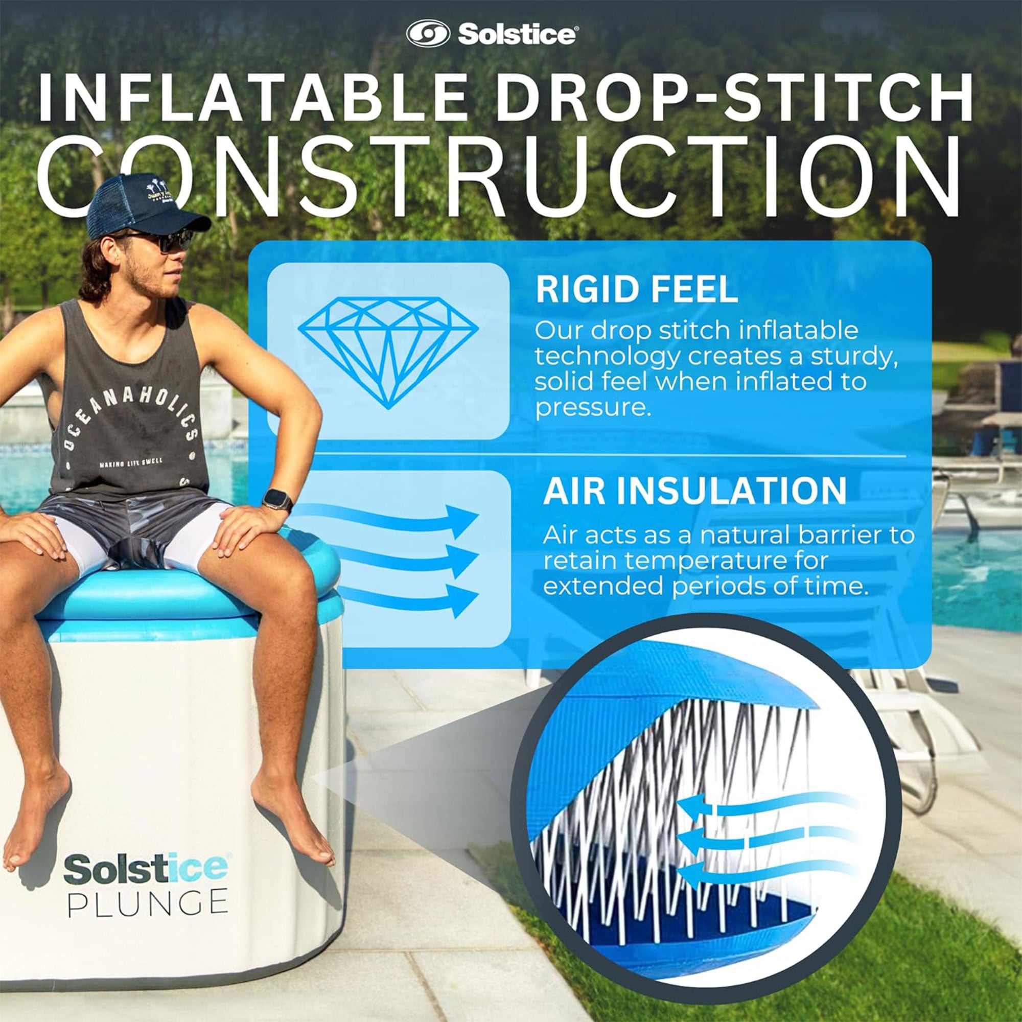 Solstice Plunge 100 Gallon Inflatable Insulated Ice Bath Tub with Lid, White - Smart-nests