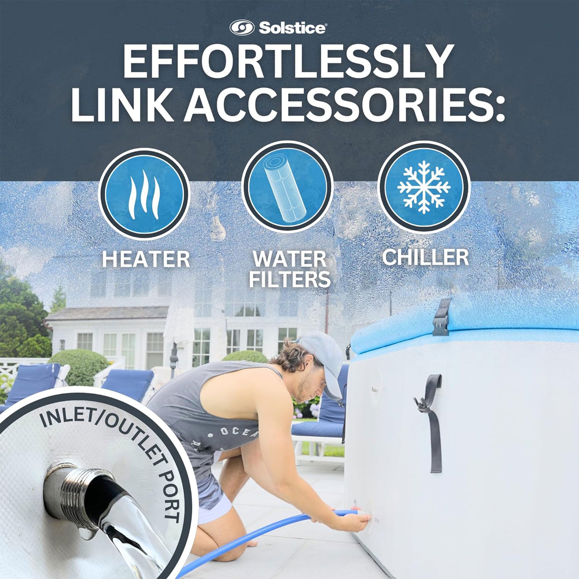 Solstice Plunge 100 Gallon Inflatable Insulated Ice Bath Tub with Lid, White - Smart-nests