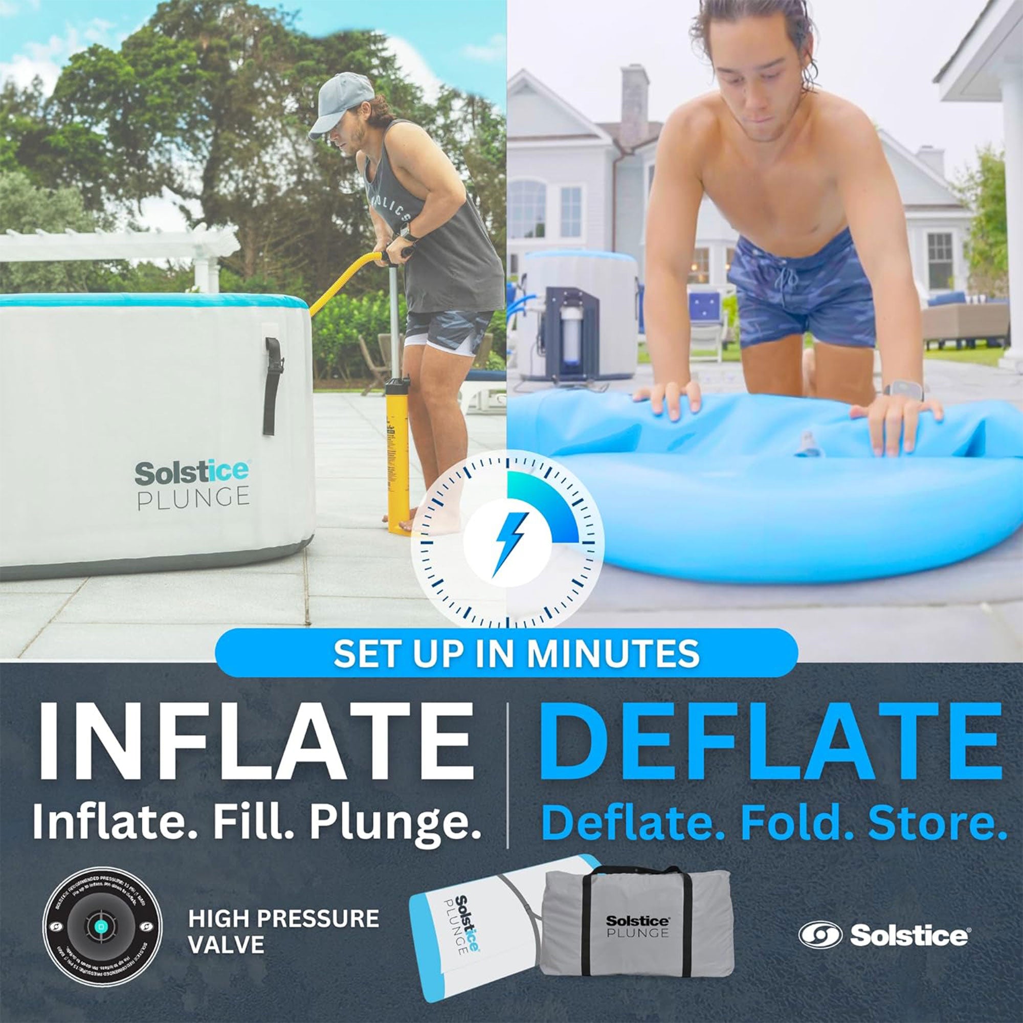 Solstice Plunge 100 Gallon Inflatable Insulated Ice Bath Tub with Lid, White - Smart-nests