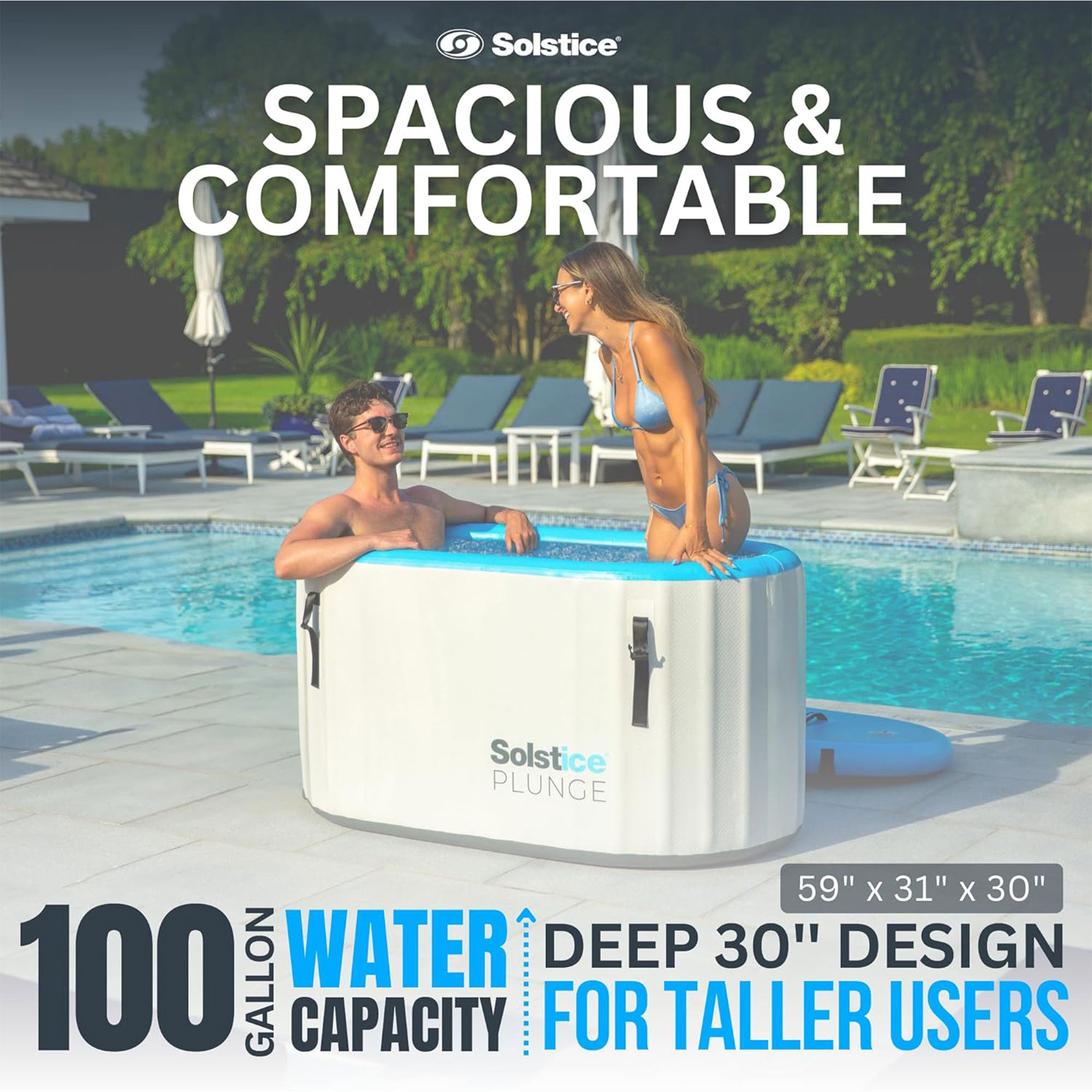 Solstice Plunge 100 Gallon Inflatable Insulated Ice Bath Tub with Lid, White - Smart-nests