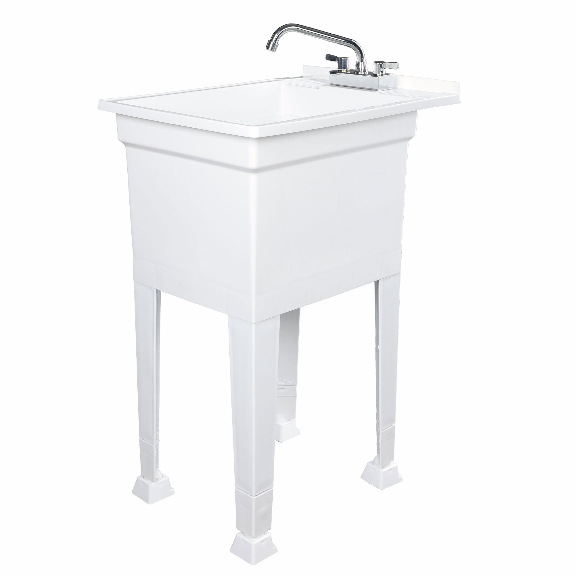 UTILITYSINKS Plastic 18” Freestanding Utility Tub Sink with Swing Faucet, White - Smart-nests