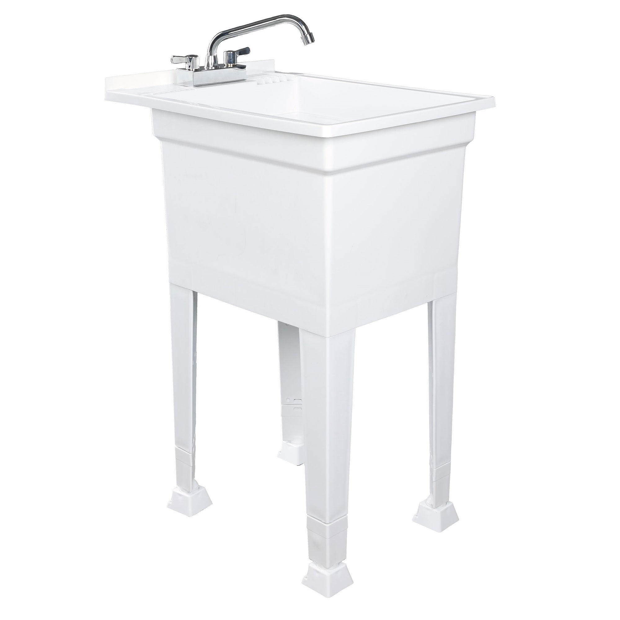 UTILITYSINKS Plastic 18” Freestanding Utility Tub Sink with Swing Faucet, White - Smart-nests