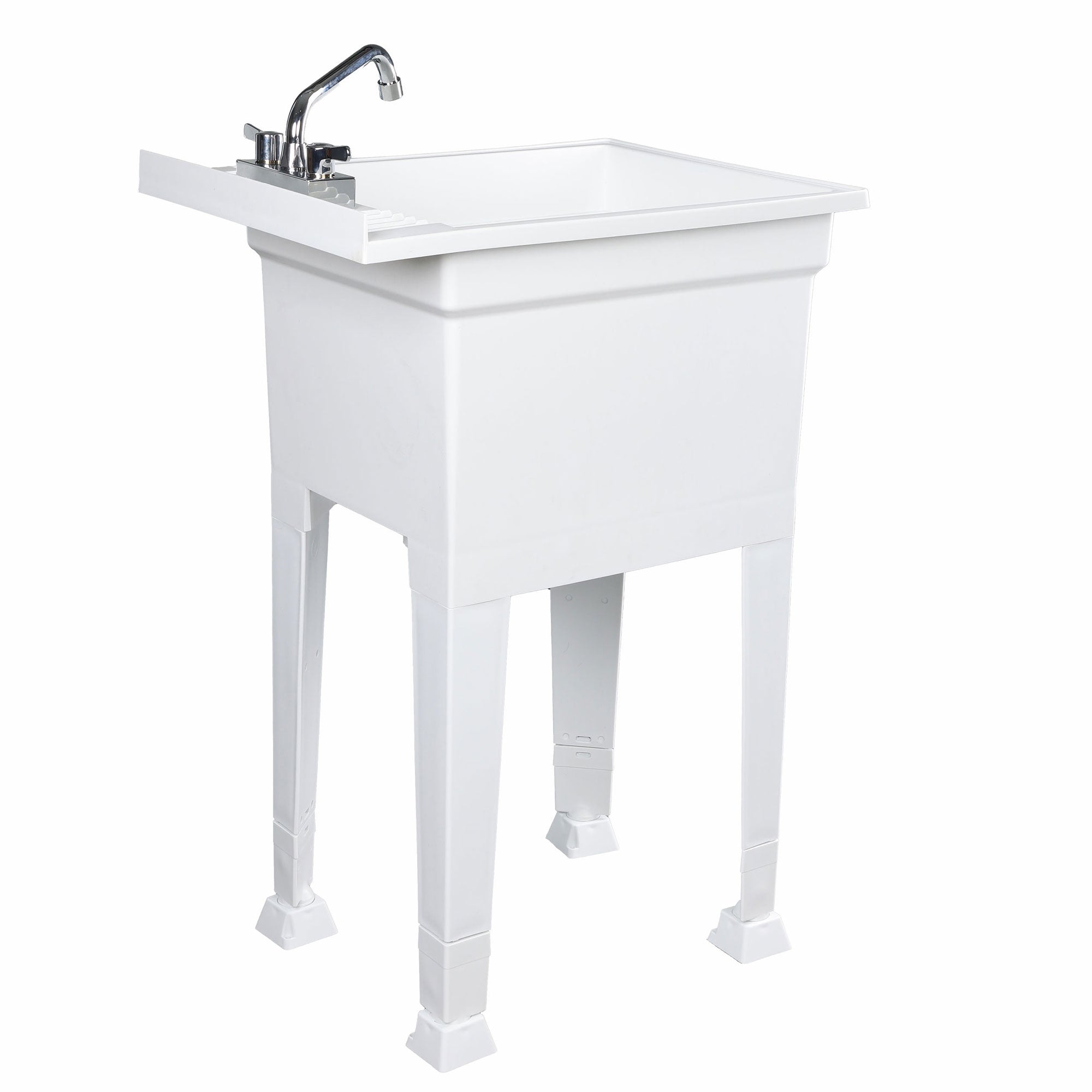 UTILITYSINKS Plastic 18” Freestanding Utility Tub Sink with Swing Faucet, White - Smart-nests
