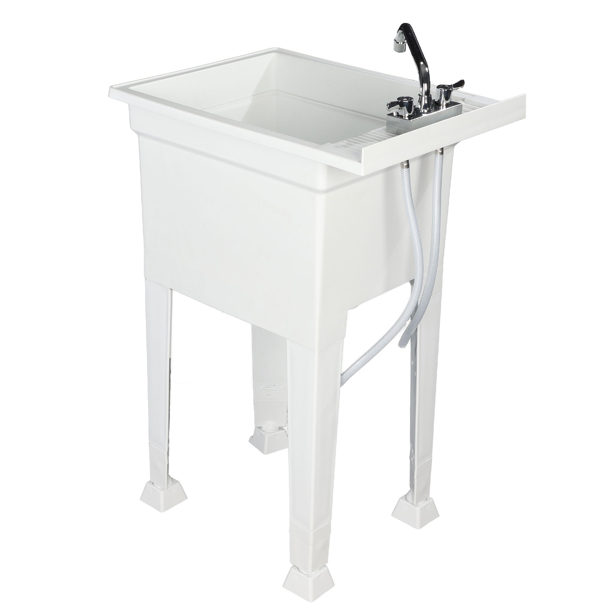 UTILITYSINKS Plastic 18” Freestanding Utility Tub Sink with Swing Faucet, White - Smart-nests