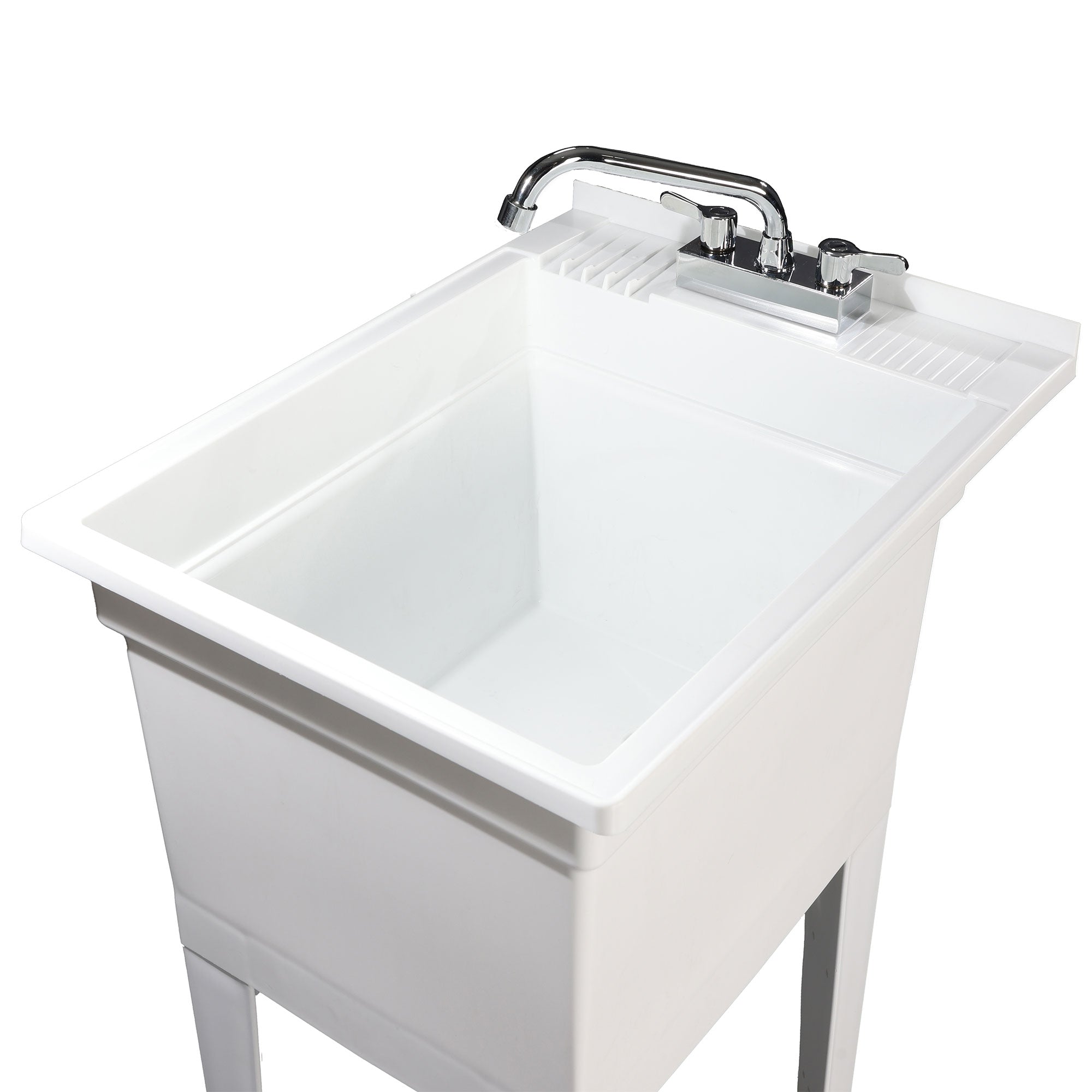 UTILITYSINKS Plastic 18” Freestanding Utility Tub Sink with Swing Faucet, White - Smart-nests