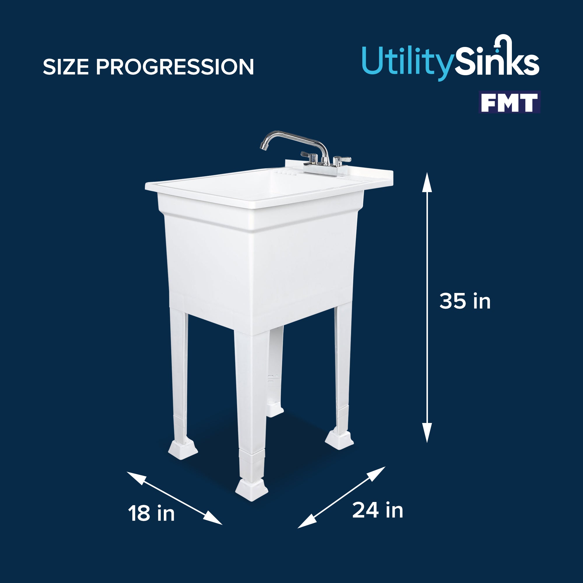UTILITYSINKS Plastic 18” Freestanding Utility Tub Sink with Swing Faucet, White - Smart-nests