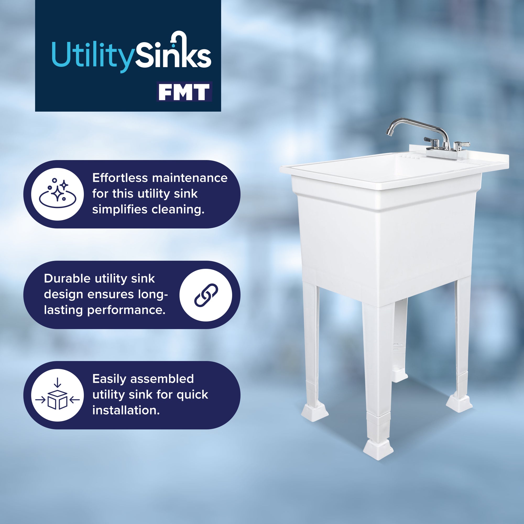 UTILITYSINKS Plastic 18” Freestanding Utility Tub Sink with Swing Faucet, White - Smart-nests