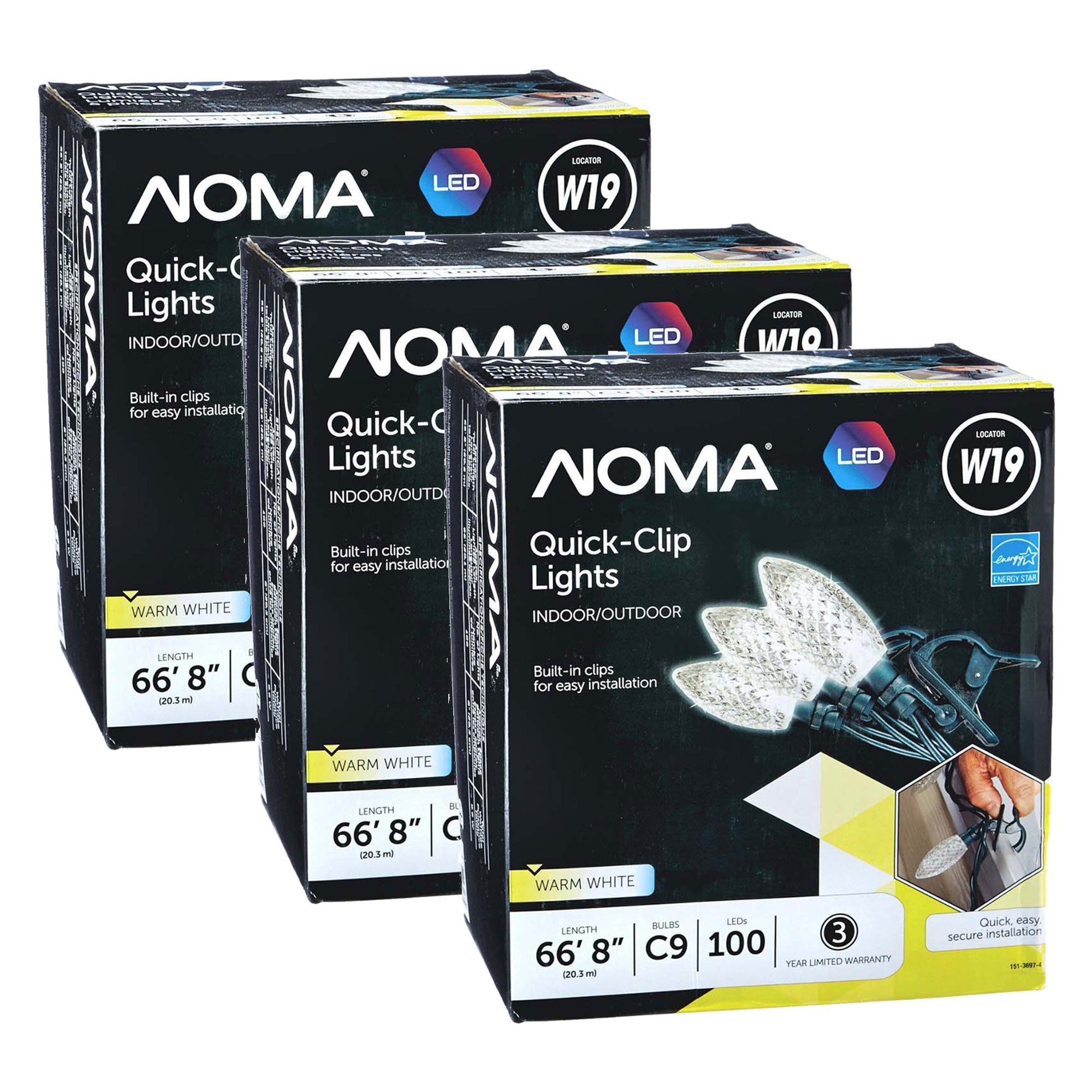NOMA Quick Clip C9 LED 100 Bulbs Christmas String Lights, White Bulbs (3 Pack) - Smart-nests