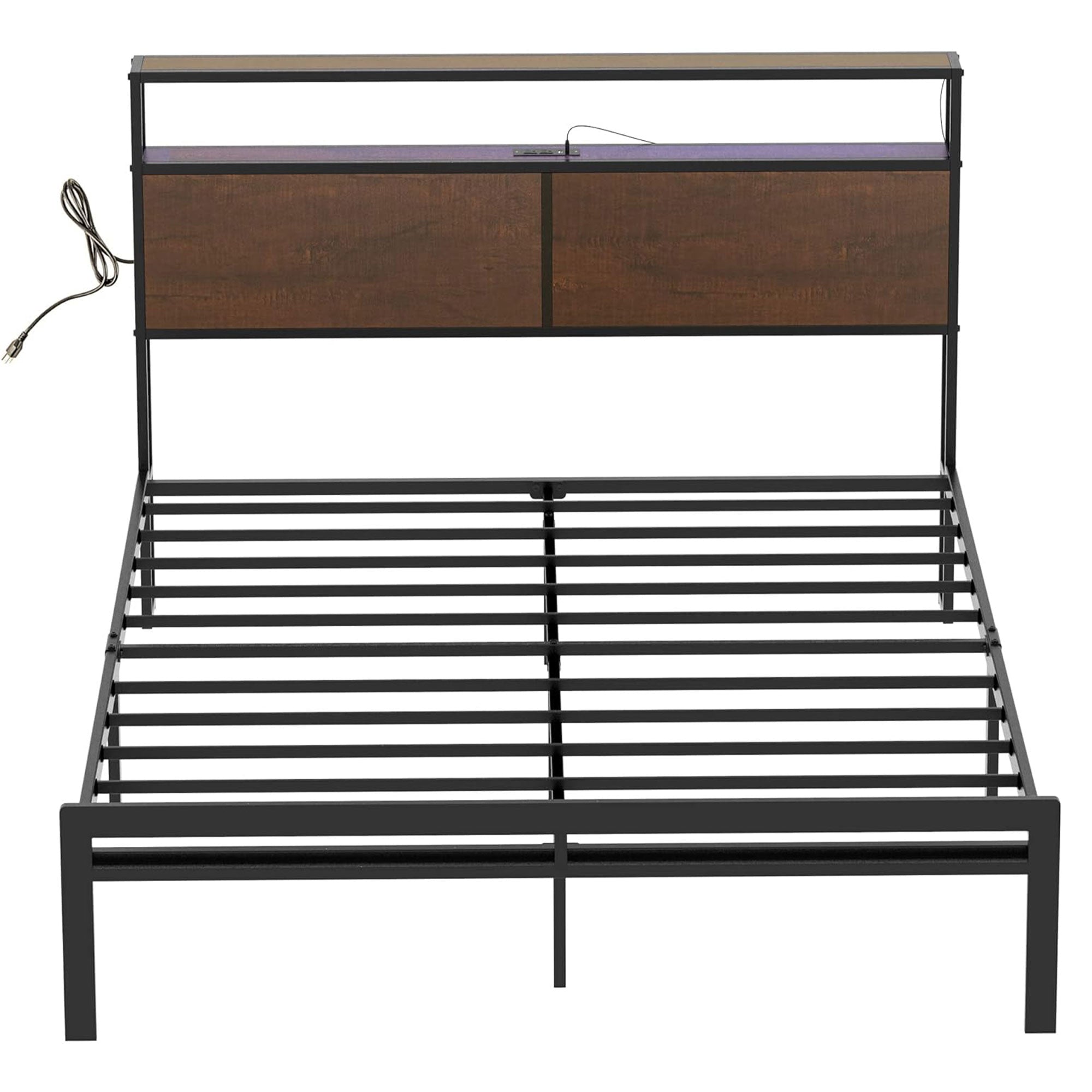 HAUSOURCE Queen Bed Frame with Storage Headboard Metal Platform Bed with Stopper - Smart-nests