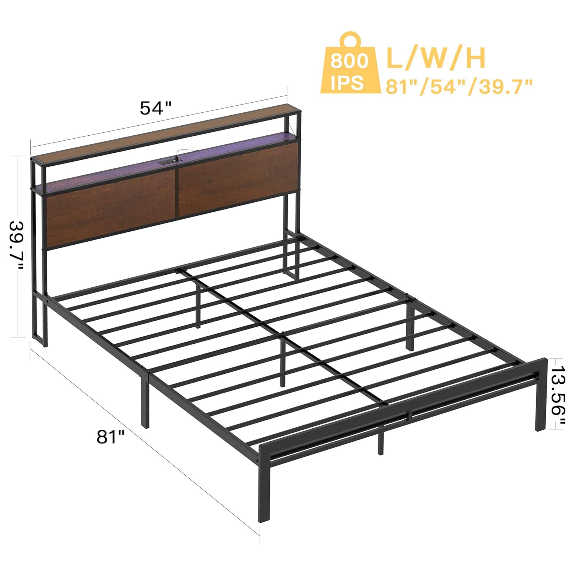 HAUSOURCE Queen Bed Frame with Storage Headboard Metal Platform Bed with Stopper - Smart-nests