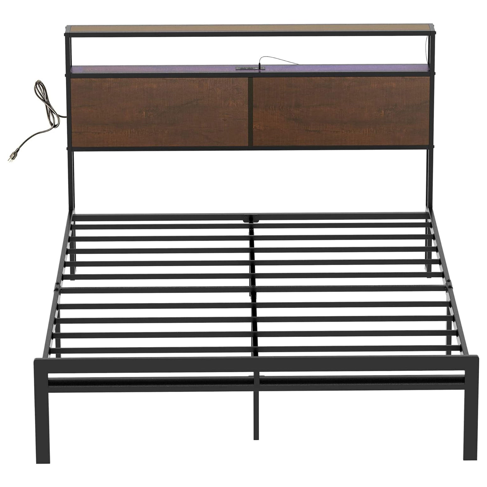 HAUSOURCE Full Bed Frame with Storage Headboard and Metal Platform Bed for Rooms - Smart-nests