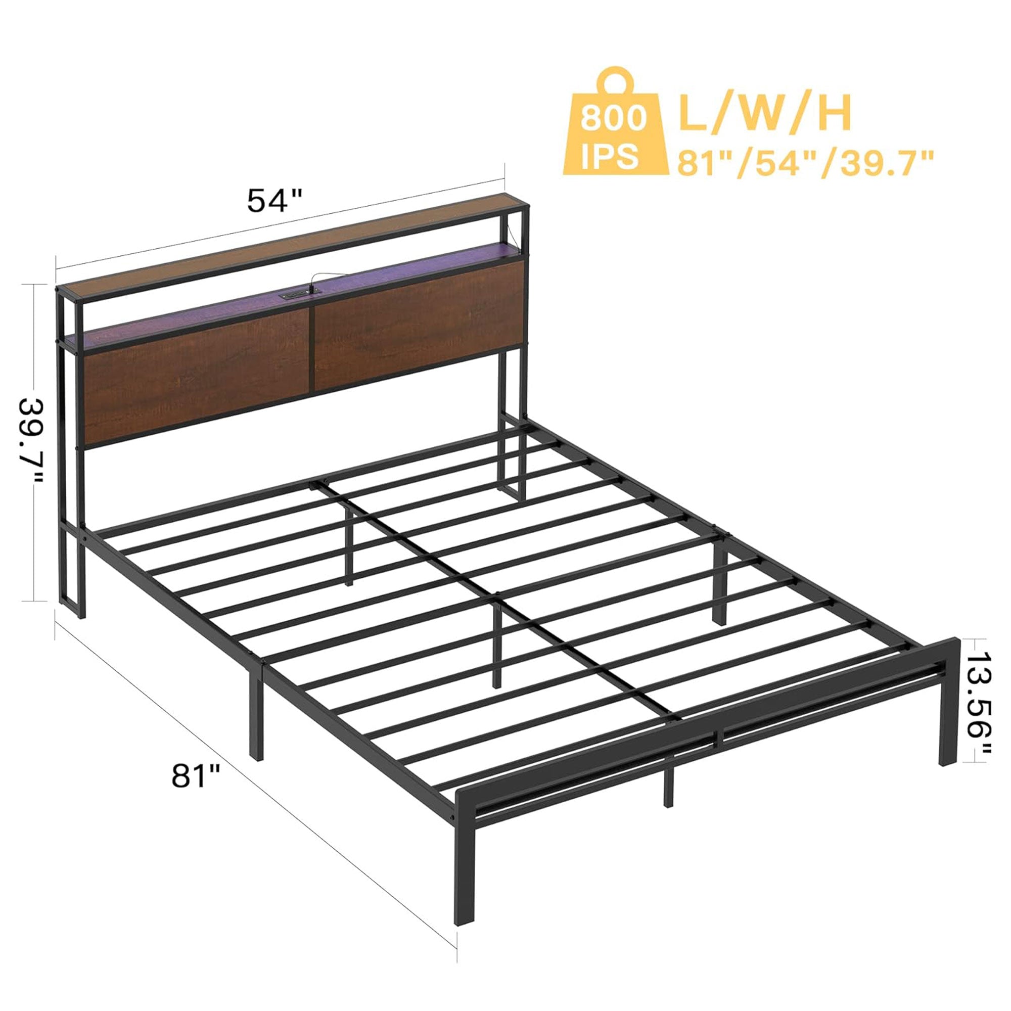 HAUSOURCE Full Bed Frame with Storage Headboard and Metal Platform Bed for Rooms - Smart-nests