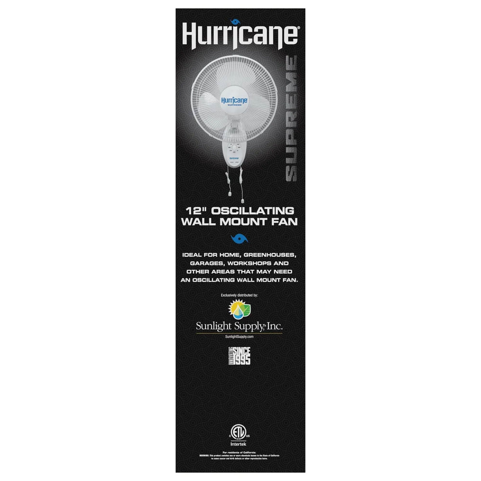 Hurricane Supreme 12" Oscillating 3 Speed Portable WallMount Fan White(Open Box)