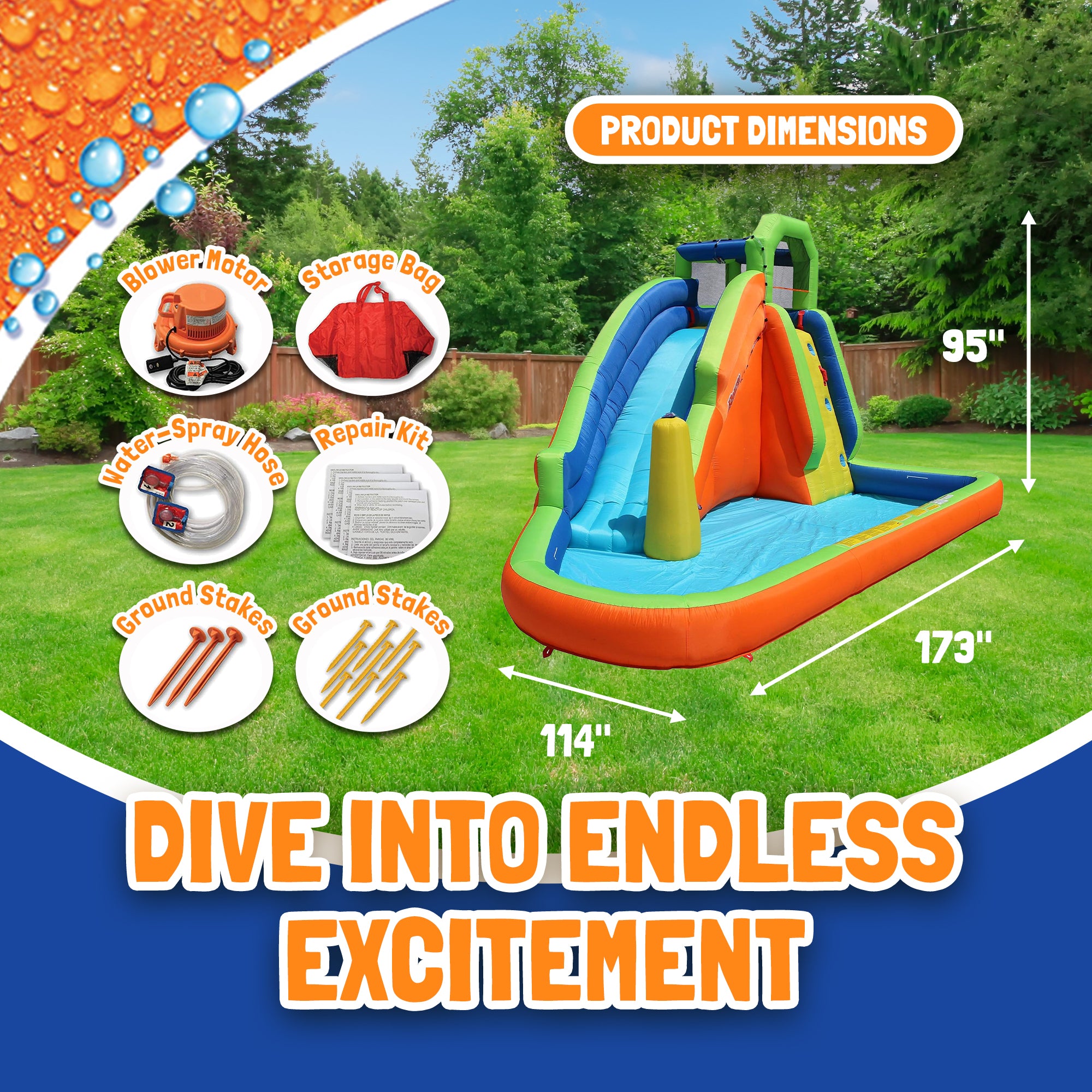 Banzai Gushing Geyser Water-Spraying Inflatable Pool Water Park Set, Multicolor - Smart-nests