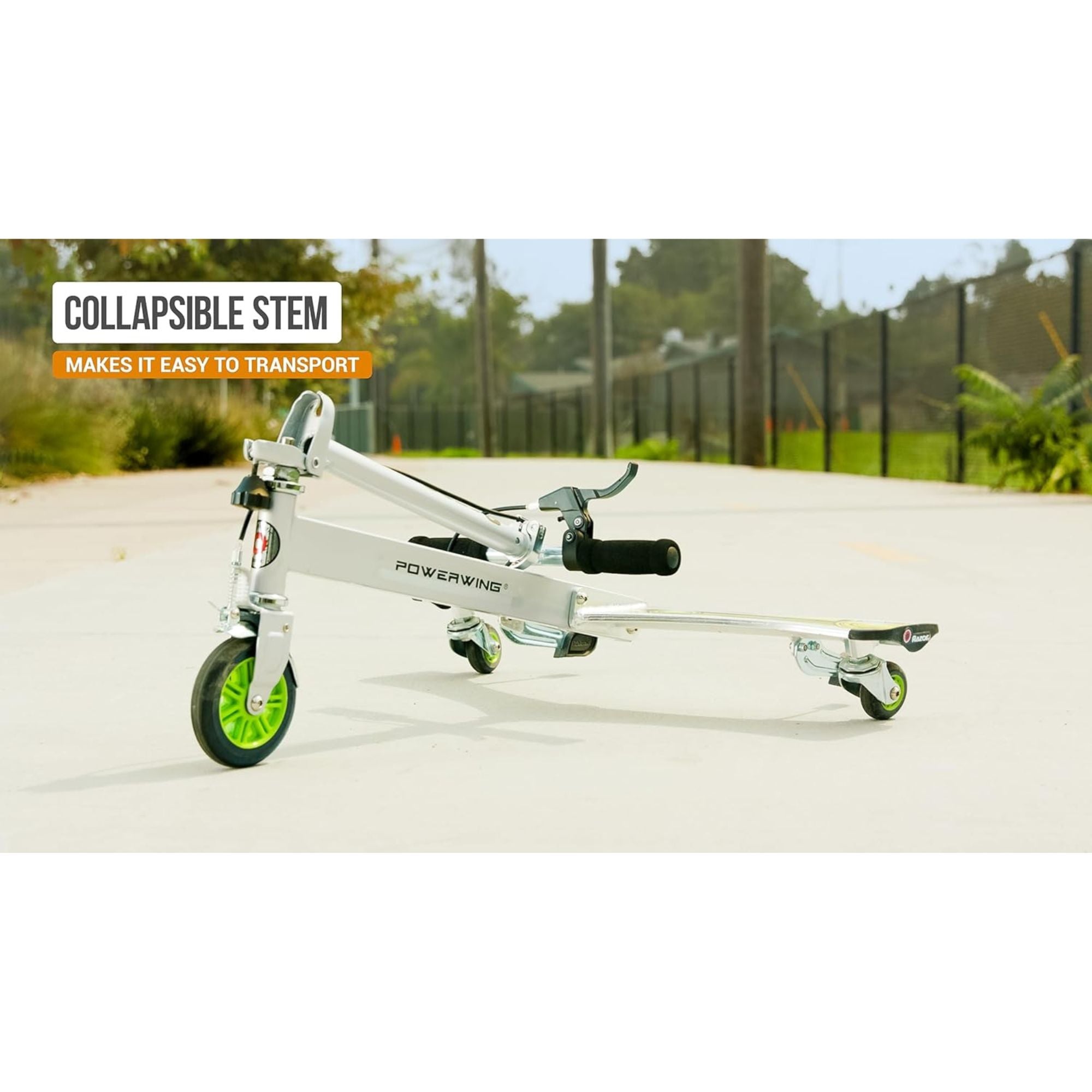 Razor DLX PowerWing Caster Scooter, 3 Urethane Wheels for Taller Riders, Green
