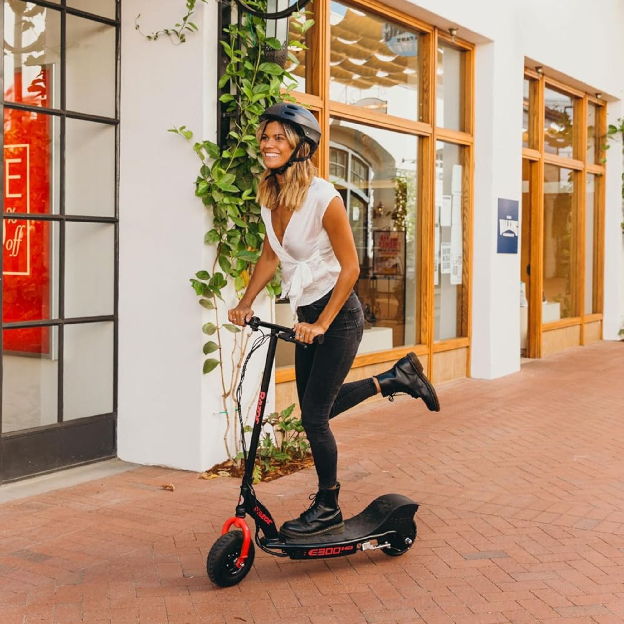 Razor E300 HD Electric Scooter for Teens, Adults, 9” Pneumatic Tires, Black/Red