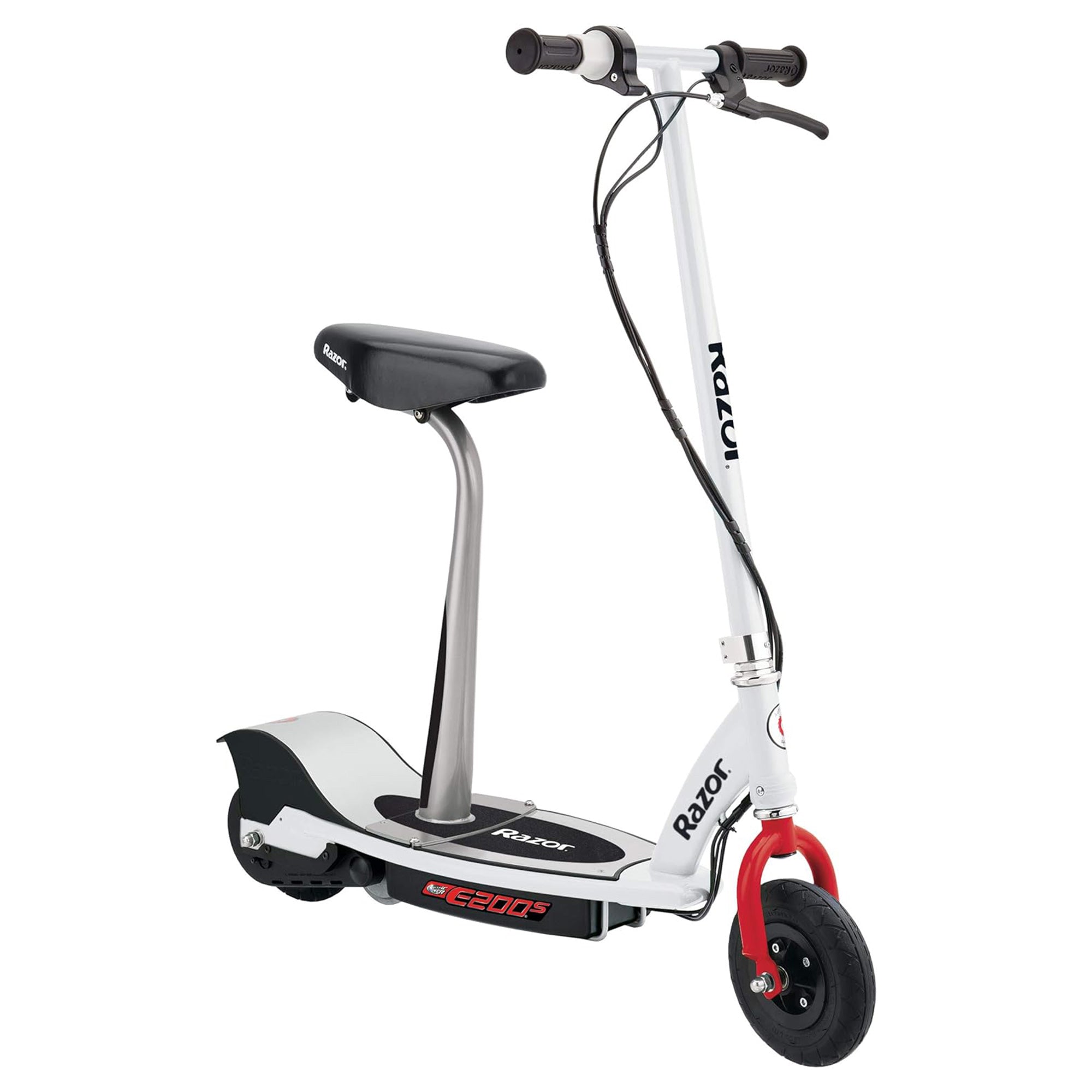 Razor E200S Seated Electric 12 MPH Scooter w/ Twist Grip Throttle & Brake, White - Smart-nests