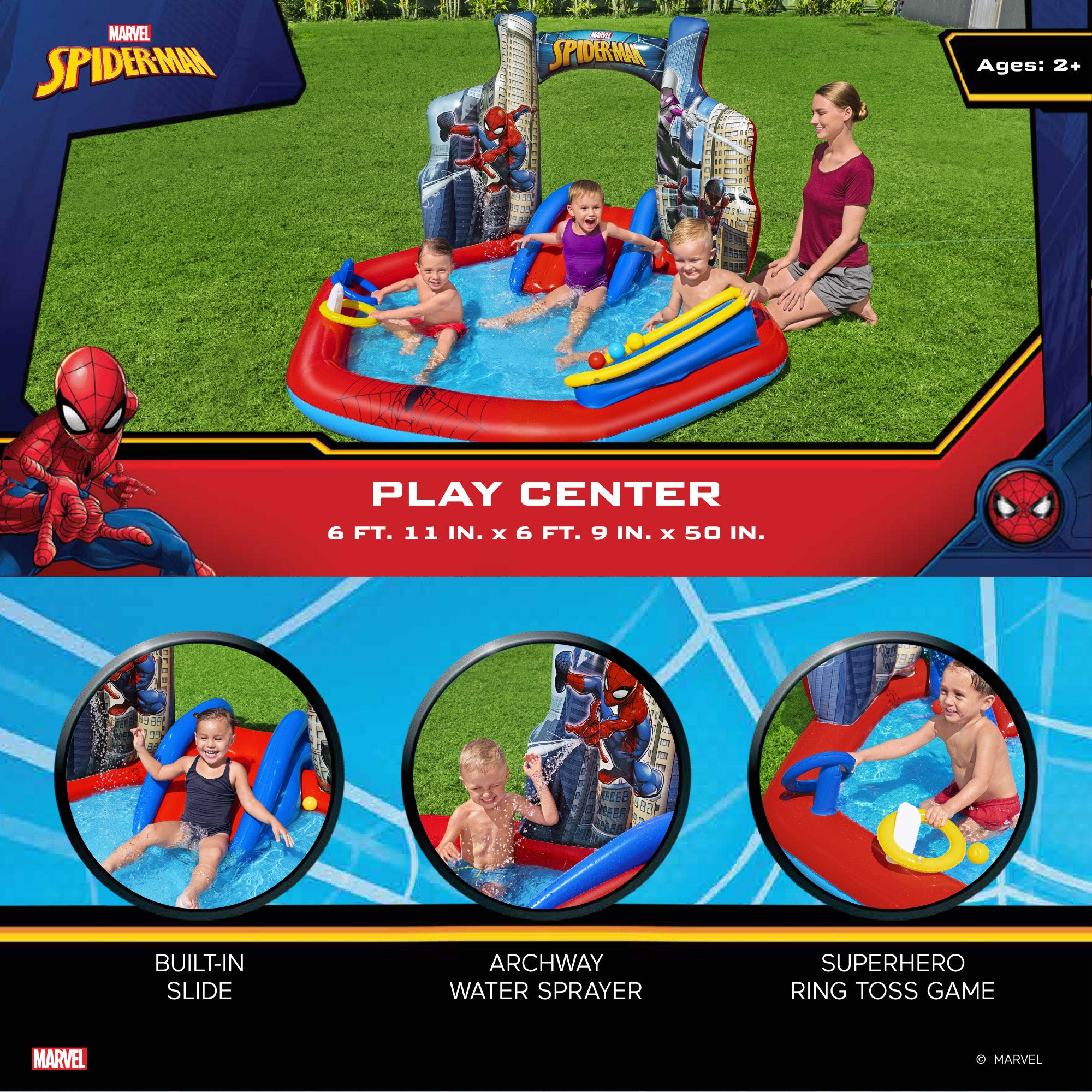 Marvel Spider-Man Inflatable Kids Outdoor Water Play Center and Water Slide - Smart-nests